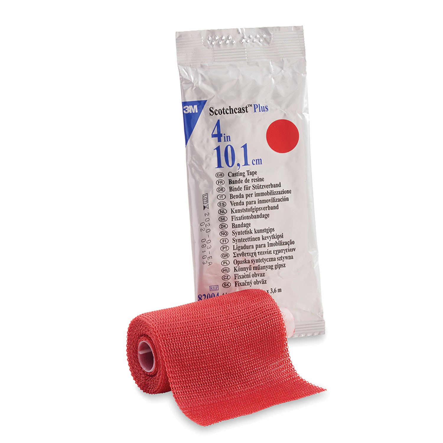 82004R - Solventum Corporation - Cinta de yeso Plus, 4" x 4 yardas, roja, 10/caja (solo EE. UU. continental + HI), caja
