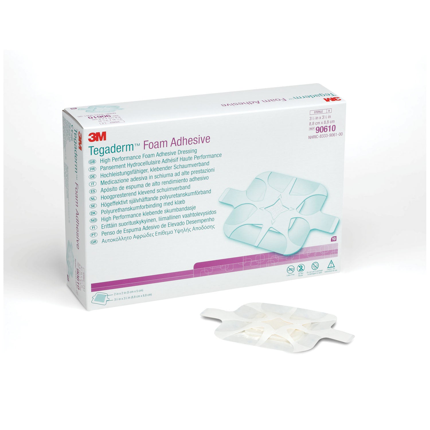 90610 - Solventum Corporation - Foam Adhesive Dressing, 3 ½" x 3 ½", Square, 10/bx, 4 bx/cs (Continental US+HI Only)    , cs