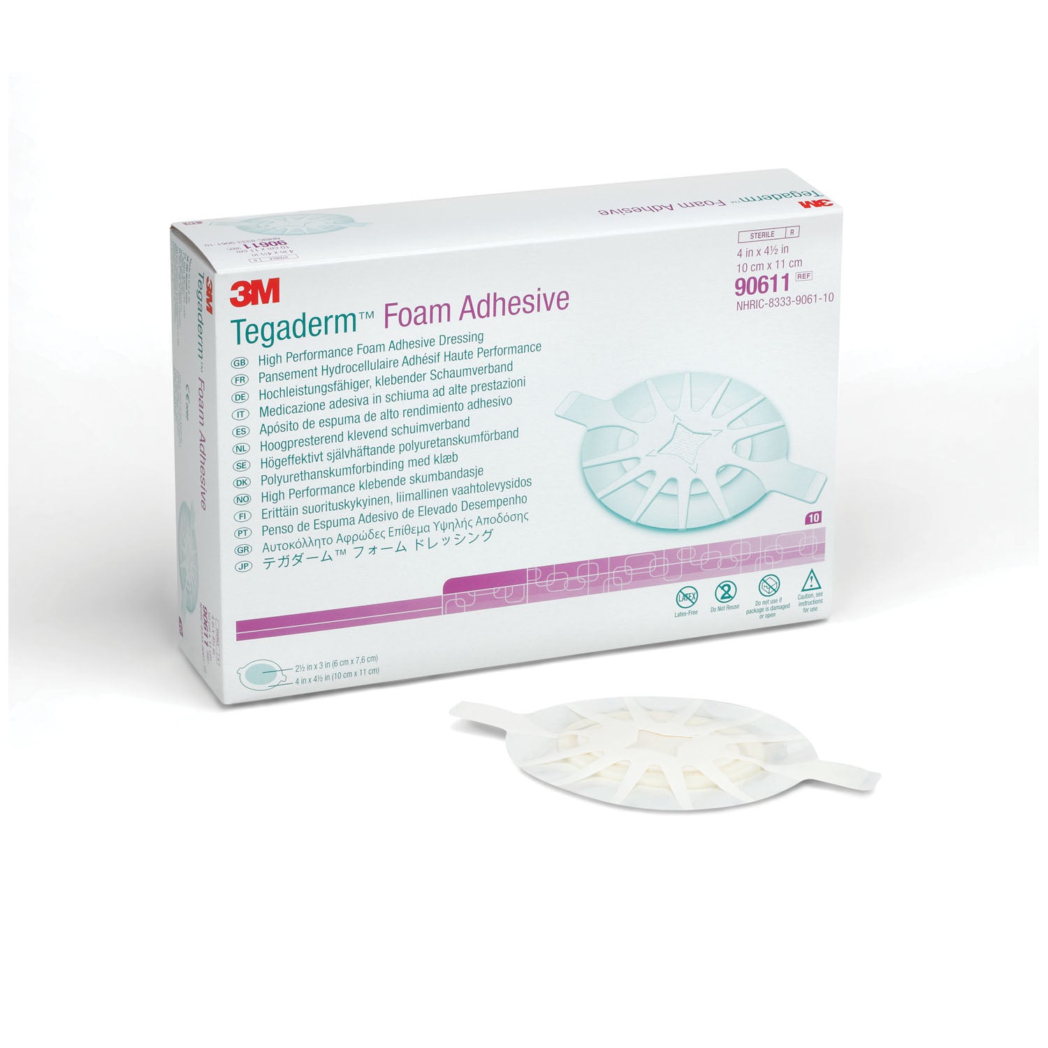90611 - Solventum Corporation - Apósito adhesivo de espuma, 4" x 4 ½", ovalado, 10/caja, 4 cajas/caja (solo EE. UU. continental + HI), caja