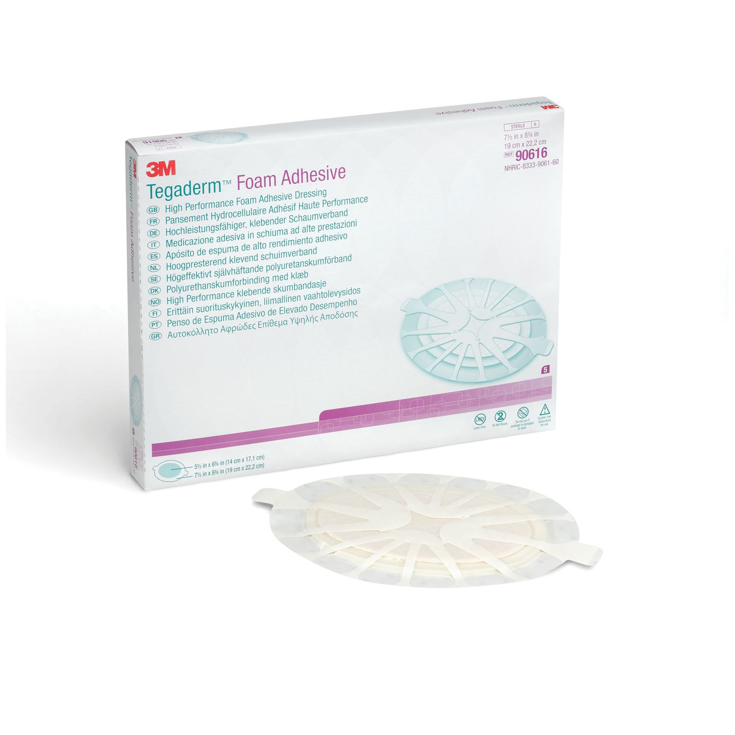 90616 - Solventum Corporation - Foam Adhesive Dressing, 7 ½" x 8 ¾", Oval, 5/bx, 3 bx/cs (Continental US+HI Only) (Item is Short-Dated; Non-Returnable)    , cs