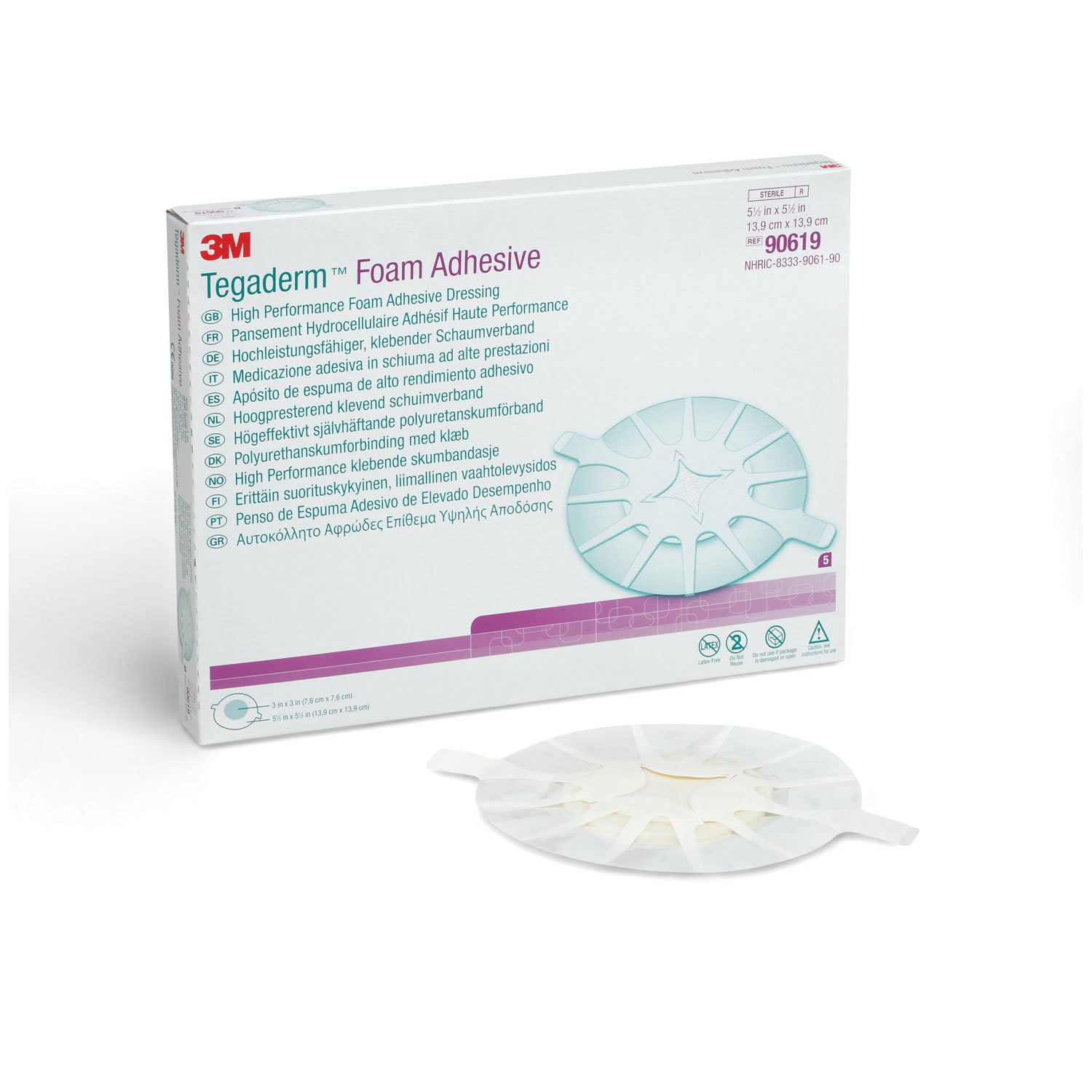 90619 - Solventum Corporation - Foam Adhesive Dressing, 5 ½" x 5 ½", Heel Design, 5/bx, 4 bx/cs (Continental US+HI Only)    , cs