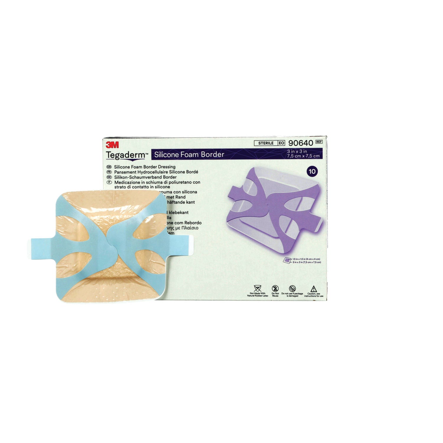 90640 - Solventum Corporation - Foam Border Dressing, 3" x 3", 10/bx, 6 bx/cs (Item is Short-Dated; Non-Returnable) (Continental US+HI Only)     , cs