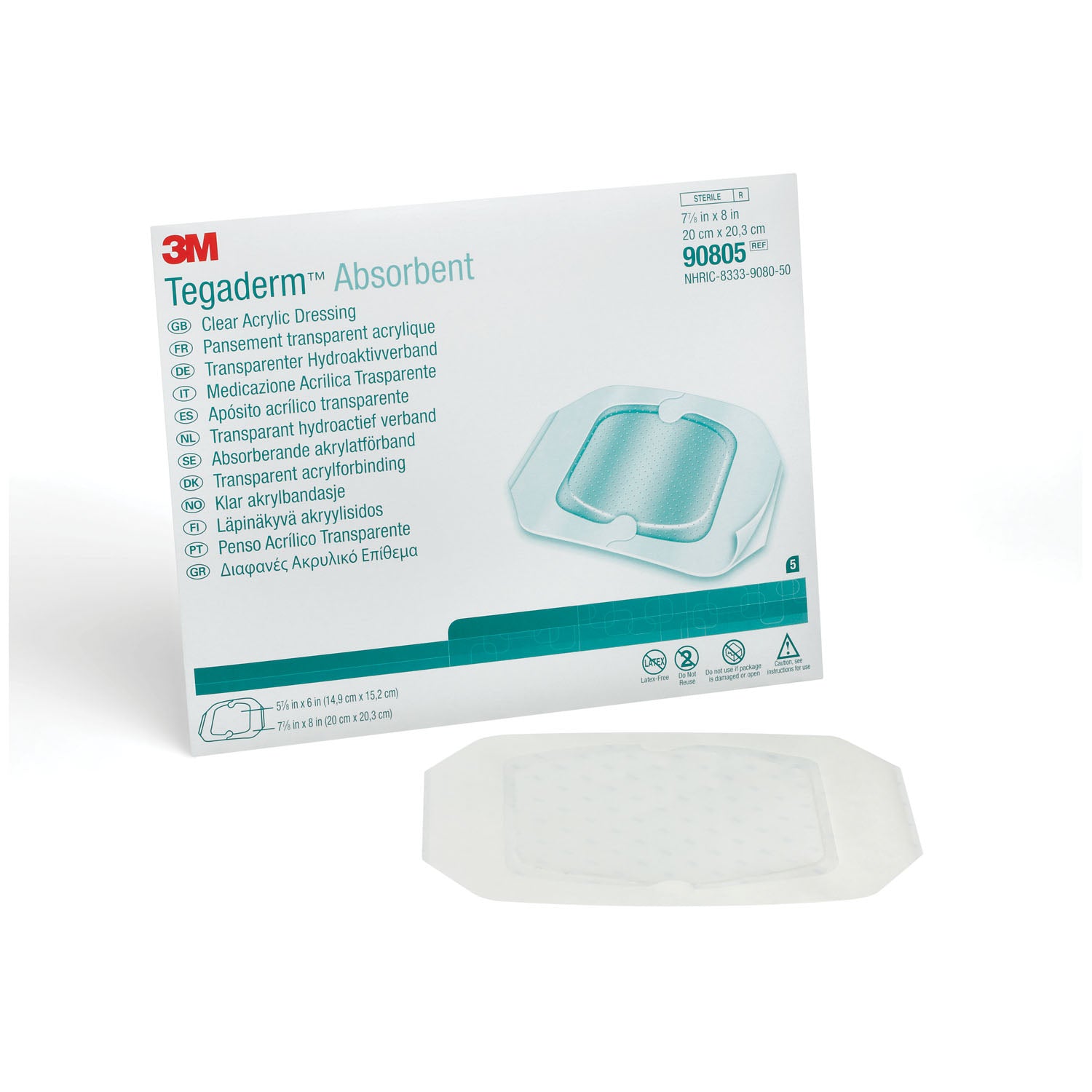 90805 - Solventum Corporation - Apósito cuadrado grande, tamaño de almohadilla: 5,9" x 6", tamaño total: 7,9" x 8", 10/caja, 4 cajas/caja (solo EE. UU. continental + HI), caja