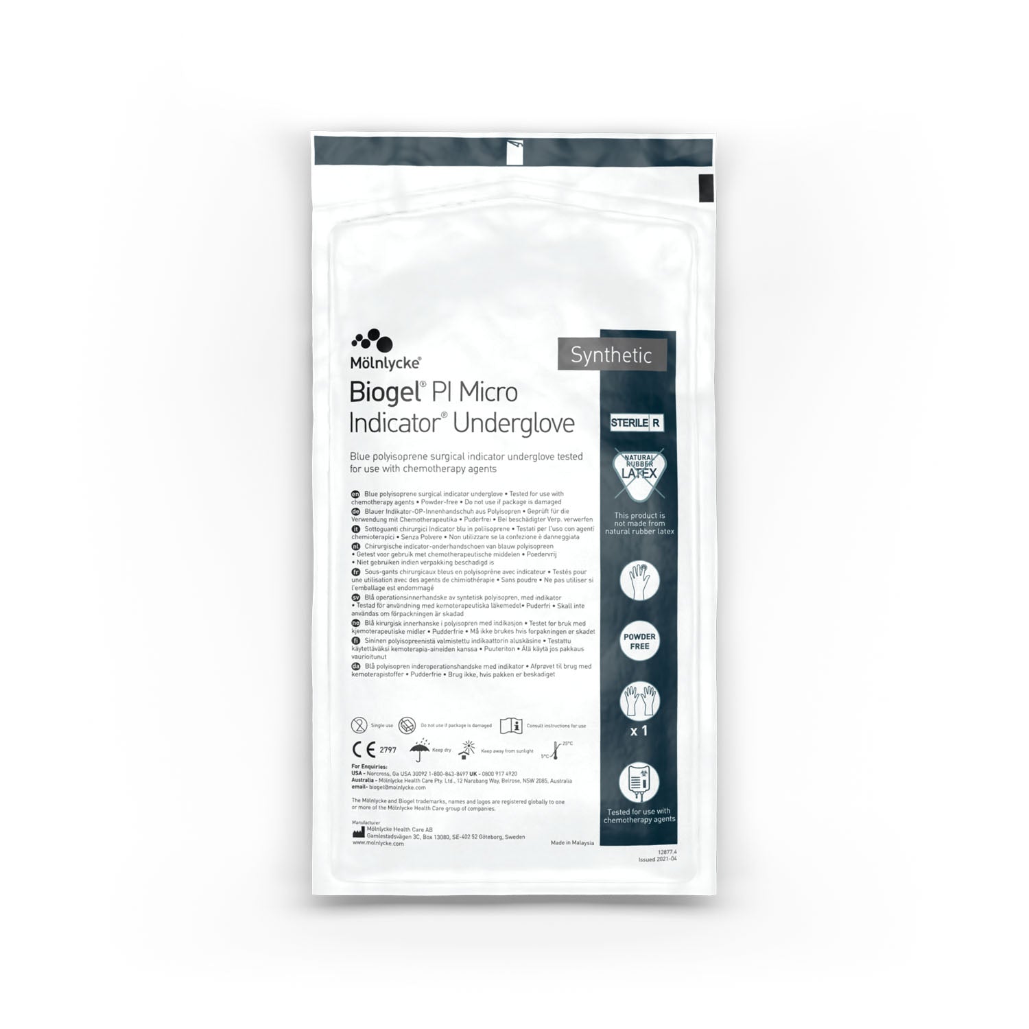 48970 - Molnlycke Health Care US, LLC - 生物凝膠 PI 微型指示劑內手套（7.0 號），50 隻/盒，4 盒/箱（36 箱/層）（僅限美國），箱