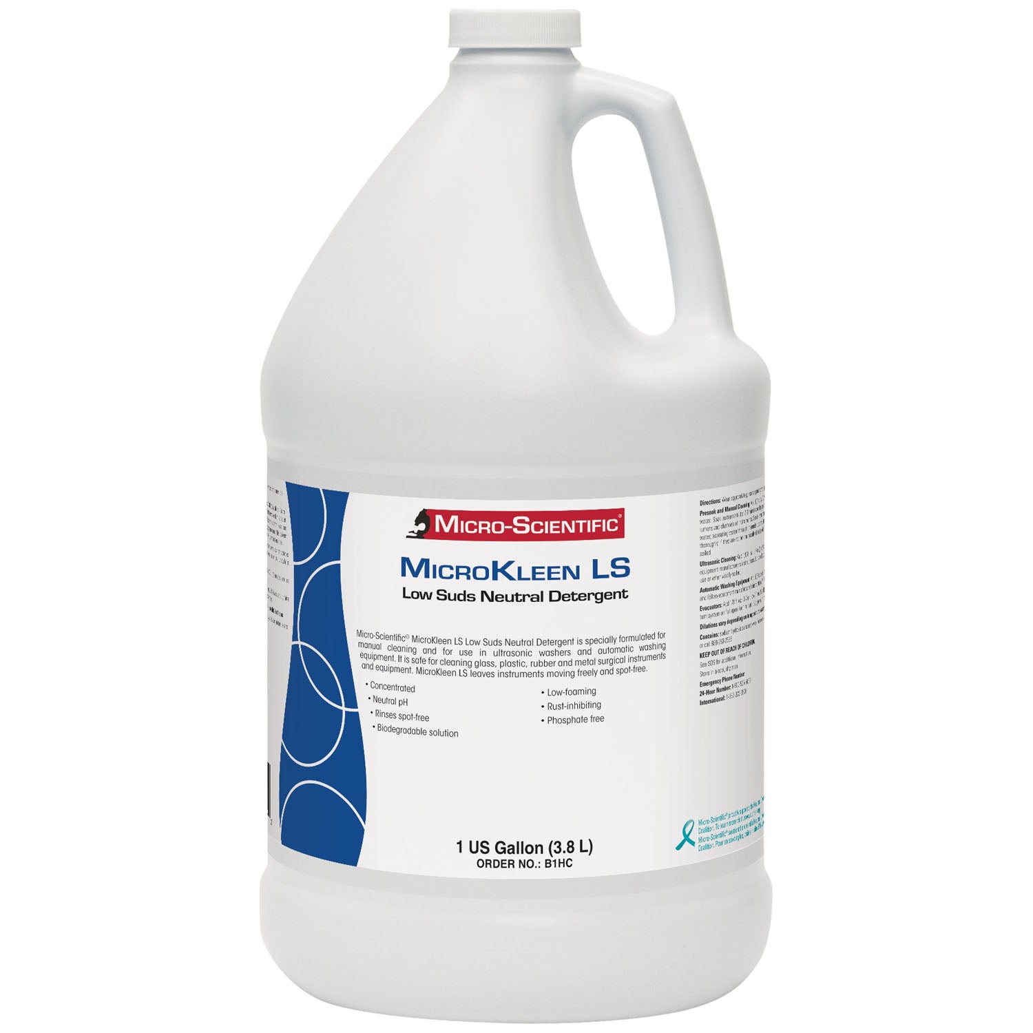 B1HC - Micro-Scientific, USA - Low Suds Neutral Liquid Detergent, Gallon, 4/cs (36 cs/plt) (US Only)    , cs