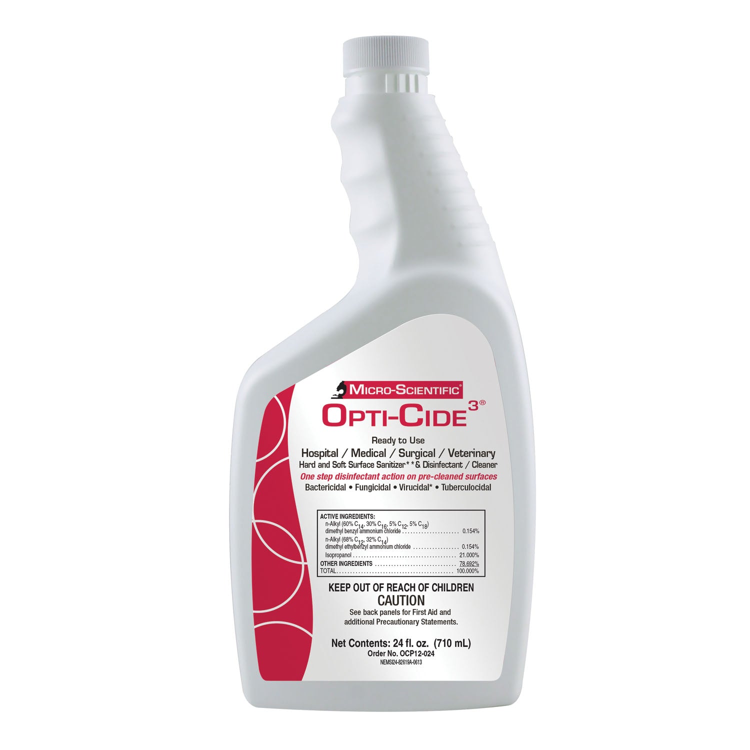 MOCP12-024 - Micro-Scientific, USA - Opti-Cide3 Disinfectant, Pour Bottle with Flip Cap, 24 oz, 12/cs (60 cs/plt) (Contenental US Only) (HAZMAT Fees Apply, cannot ship via Air or to AK, GU, HI, MP, PR, VI)  REQUIRES HAZMAT SHIPMENT , cs