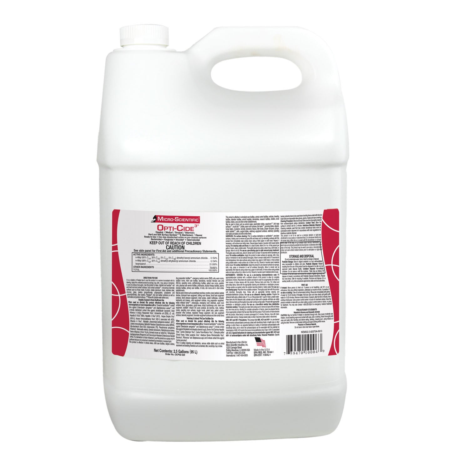 OCP02-320 - Micro-Scientific, USA - Opti-Cide3 Disinfectant, 2½ Gallon & Spigot, 2/cs (36 cs/plt) (Contenental US Only) (HAZMAT Fees Apply, cannot ship via Air or to AK, GU, HI, MP, PR, VI)  REQUIRES HAZMAT SHIPMENT , cs
