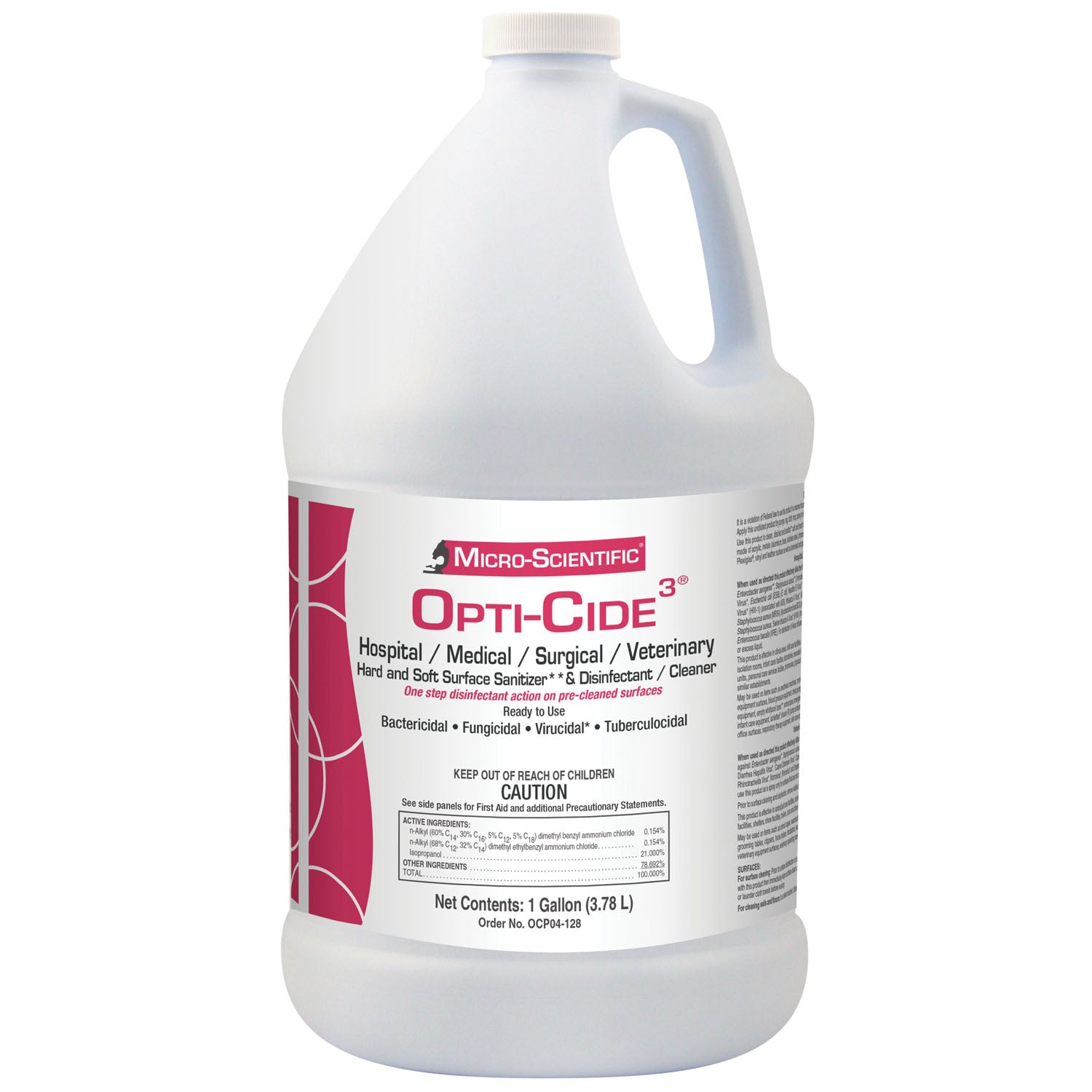 OCP04-128 - Micro-Scientific, USA - Opti-Cide3 Disinfectant, 1 Gallon Pour Bottle, 4/cs (Contenental US Only) (HAZMAT Fees Apply, cannot ship via Air or to AK, GU, HI, MP, PR, VI) (36 cs/plt)  REQUIRES HAZMAT SHIPMENT , cs
