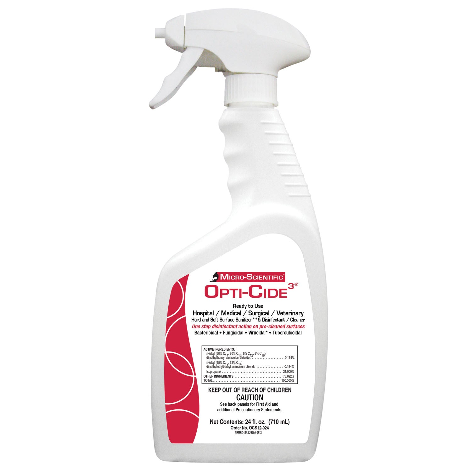 OCS12-024 - Micro-Scientific, USA - Opti-Cide3 Disinfectant, 24 oz Spray Bottle, 12/cs (Contenental US Only) (HAZMAT Fees Apply, cannot ship via Air or to AK, GU, HI, MP, PR, VI) (60 cs/plt)  REQUIRES HAZMAT SHIPMENT , cs