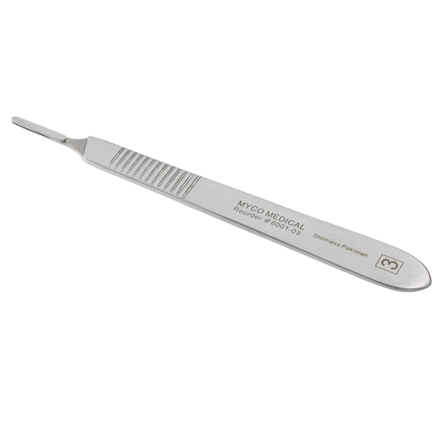 6001-03 - Myco Medical - #3 Bard Parker 式手柄，適用於 9、17、10、10A、11、12、12B、15 和 15C 型號刀片（僅限美國），每個