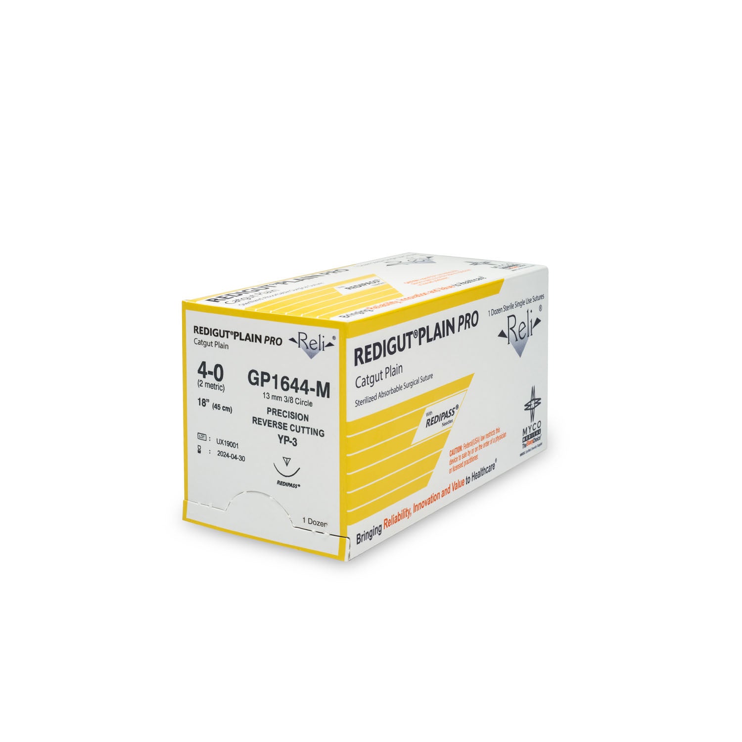 GP1644-M - Myco Medical - 縫合線，4-0，迴腸型，普通型，天然色，18英寸，YP-3，12條/盒（僅限美國），盒