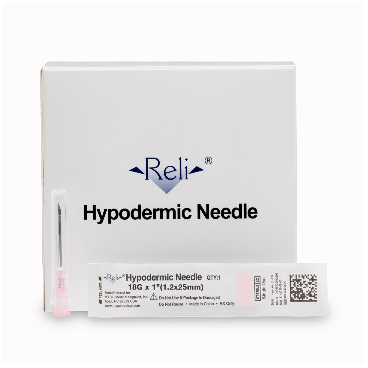 HYP18G101-RW - Myco Medical - Solo aguja hipodérmica, 18 G x 1", pared regular, bisel regular, 100/caja (solo EE. UU.), caja