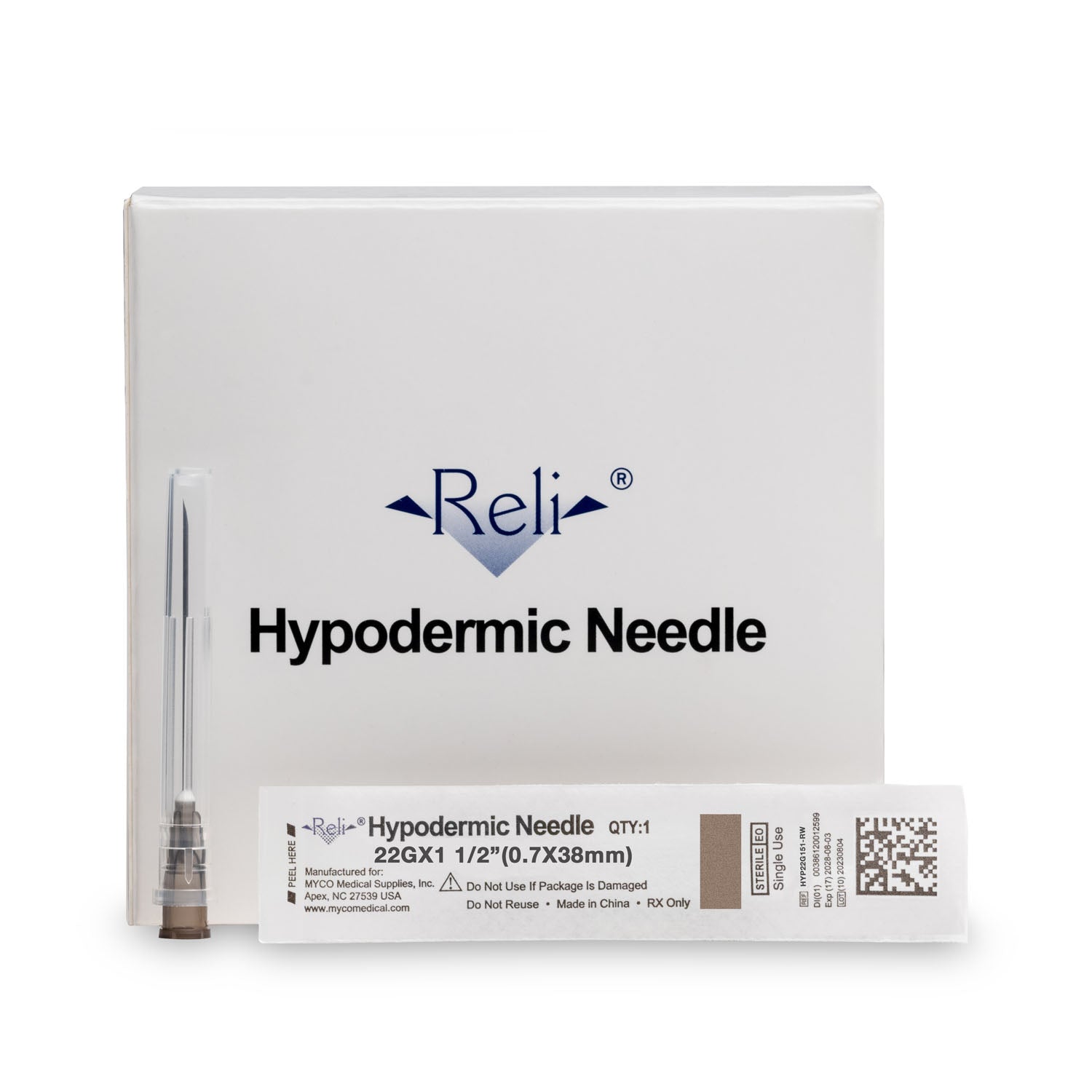 HYP22G151-RW - Myco Medical - Hypodermic Needle Only, 22G x 1-1/2", Regular Wall, Regular Bevel, 100/bx (US Only)    , bx