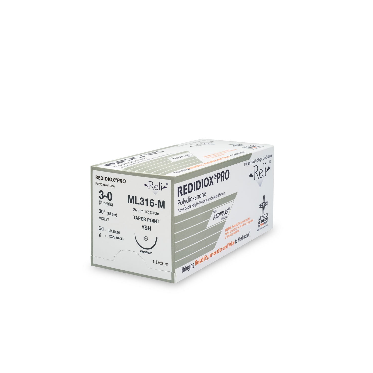 ML316-M - Myco Medical - 縫線，3-0，Redidiox，紫色，單絲，30英寸，YSH，12根/盒（僅限美國），盒