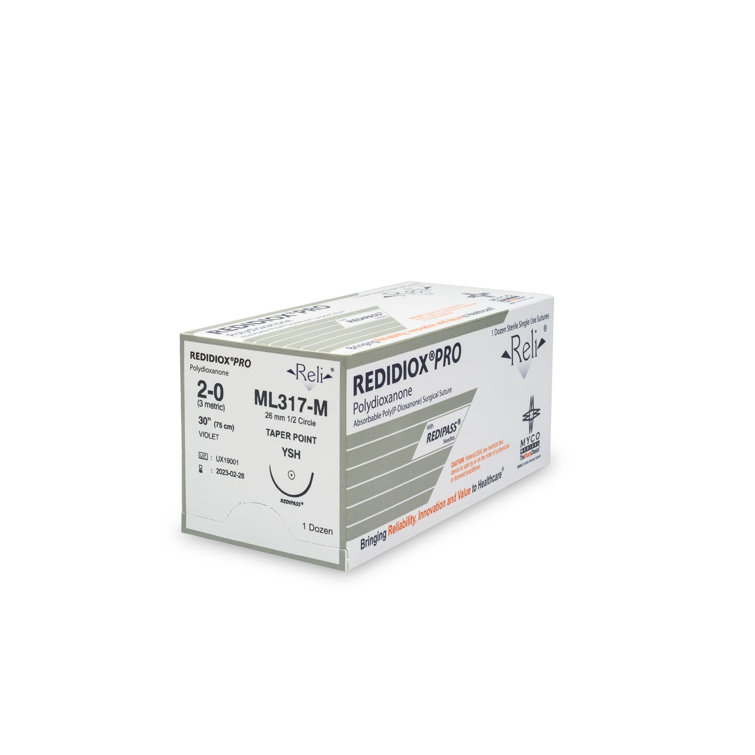 ML317-M - Myco Medical - 縫線，2-0，Redidiox，紫色，單絲，30英寸，YSH，12根/盒（僅限美國），盒