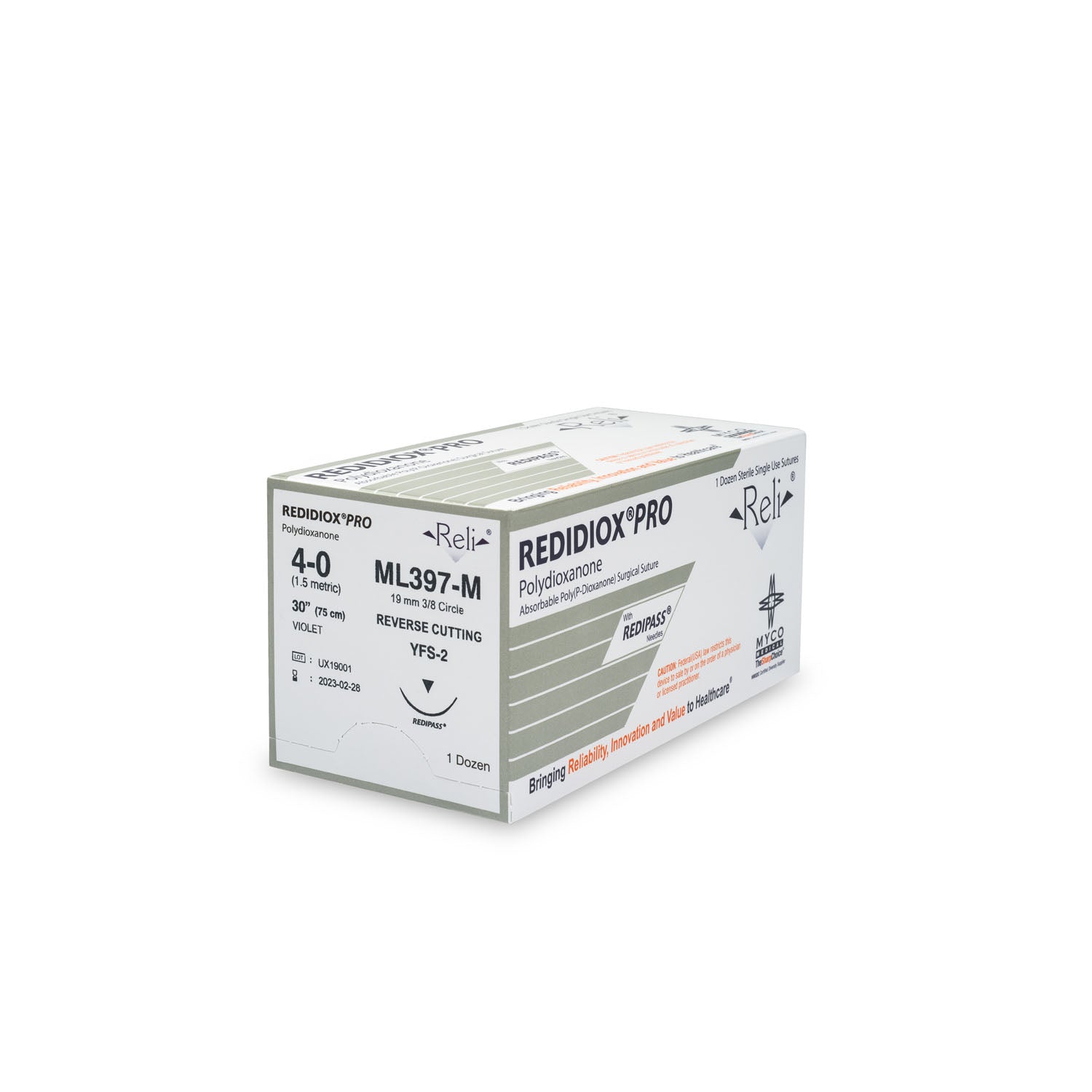 ML397-M - Myco Medical - 縫線，4-0，Redidiox，紫色，單絲，30”，YFS-2，12/盒（僅限美國），盒