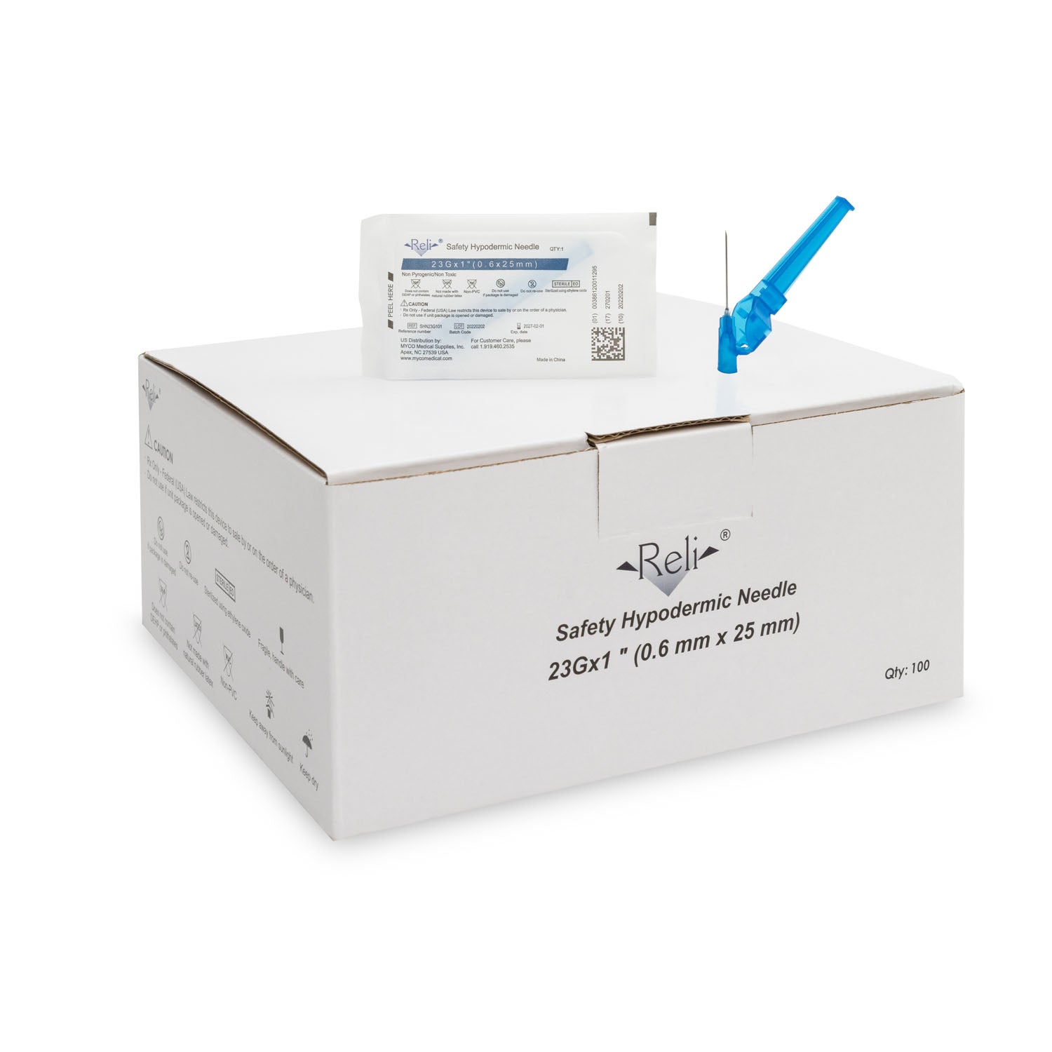 SHN23G101 - Myco Medical - Safety Hypodermic Needle Only, 23G x 1", 100/bx (US Only)    , bx