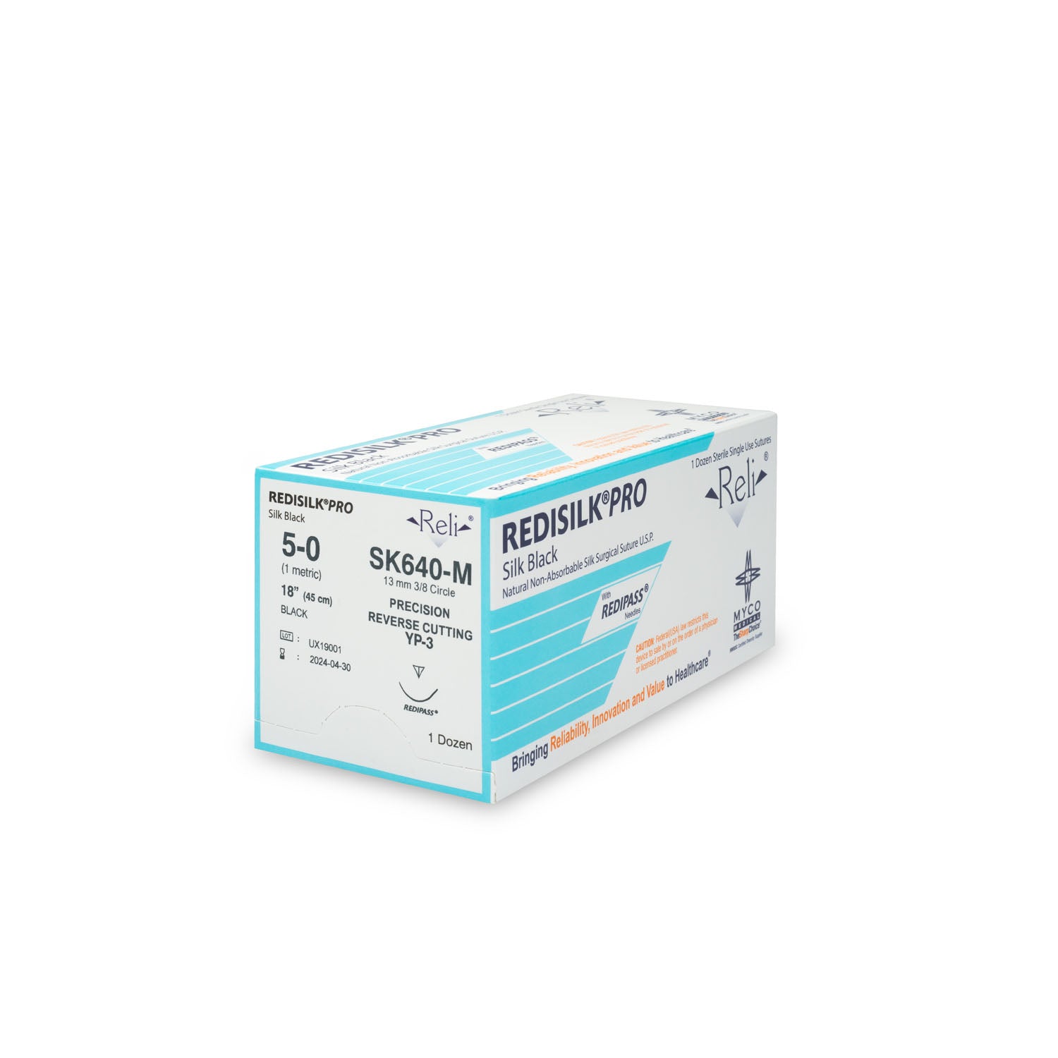 SK640-M - Myco Medical - 縫線，5-0，Redisilk，黑色，編織型，18英寸，YP-3，12根/盒（僅限美國），盒
