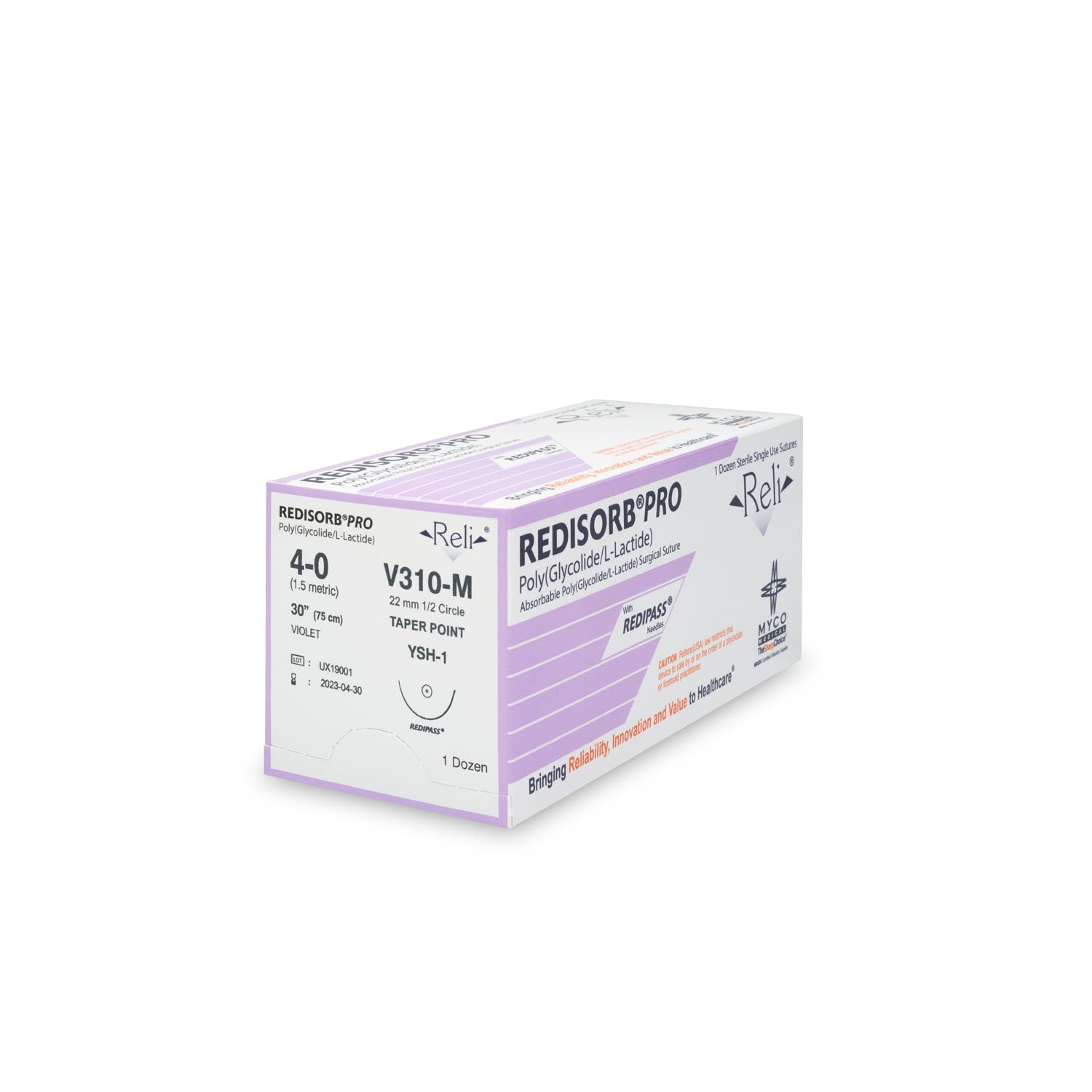V310-M - Myco Medical - 縫線，4-0，可吸收，紫色，編織，30英寸，YSH-1，12根/盒（僅限美國），盒