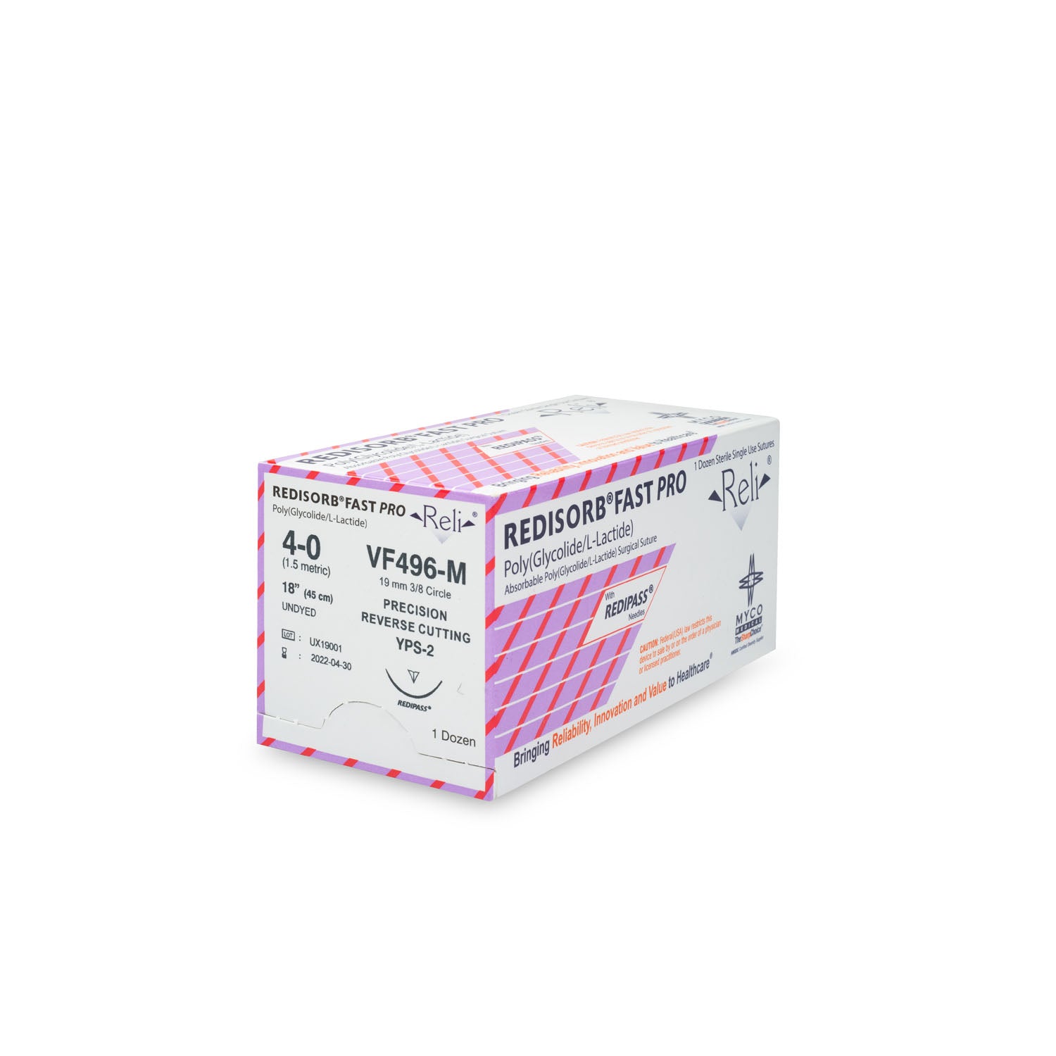 VF496-M - Myco Medical - 縫合線，4-0，可吸收，快速吸收，未染色，編織型，18英寸，YPS-2，12條/盒（僅限美國），盒