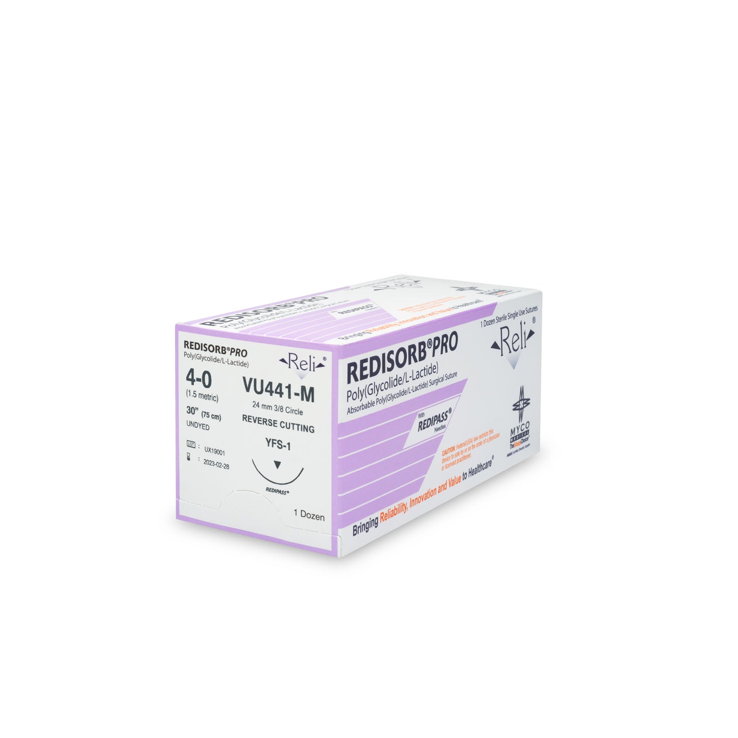 VU441-M - Myco Medical - 縫合線，4-0，可吸收，未染色，編織，30英寸，YFS-1，12條/盒（僅限美國），盒