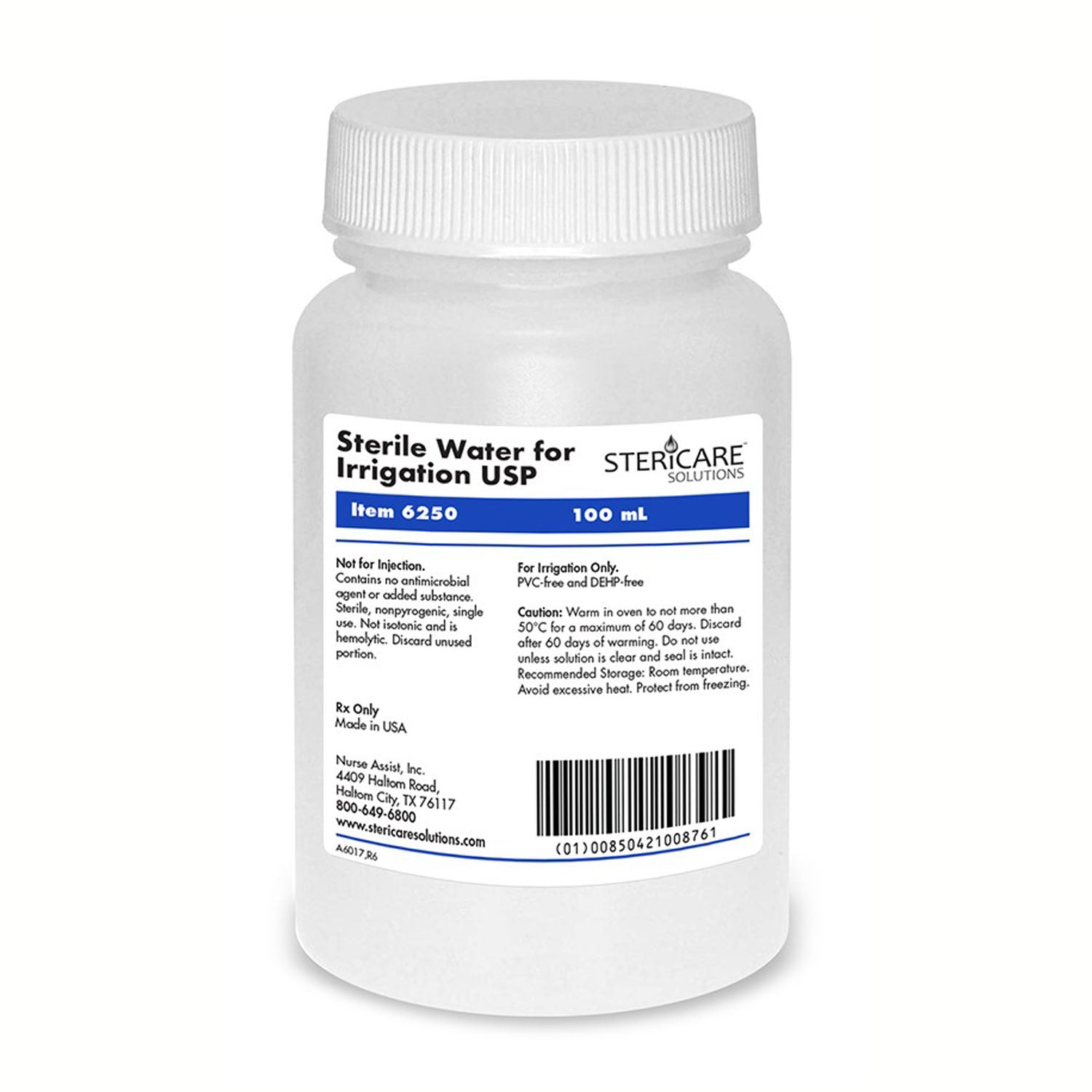 6250 - Nurse Assist - Irrigation Device & Suctioning Water Sterile 100mL, Screw Top Bottle, 48/cs (Rx) (140 cs/plt)    , cs