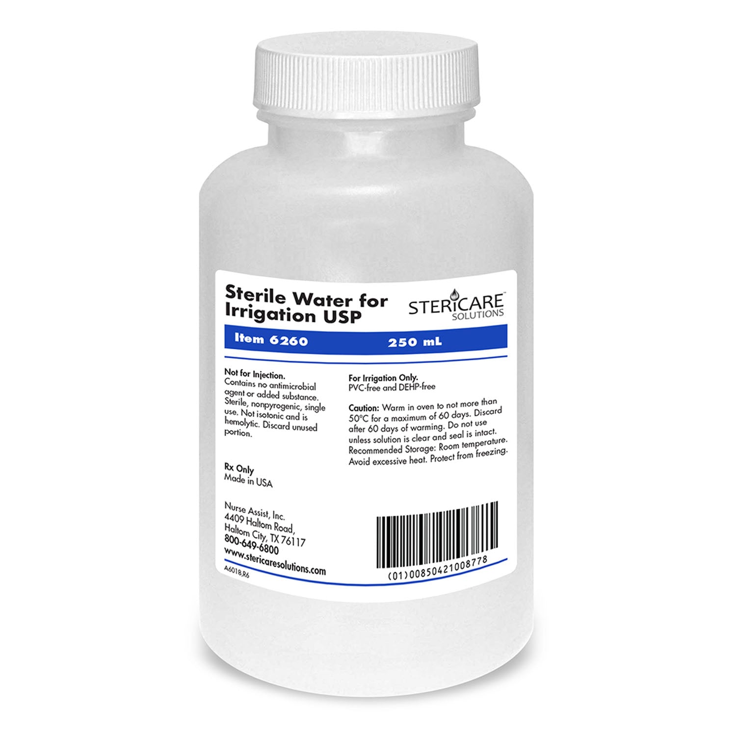 6260 - Nurse Assist - Irrigation Device & Suctioning Water Sterile 250mL, Screw Top Bottle, 24/cs (Rx) (100 cs/plt)    , cs