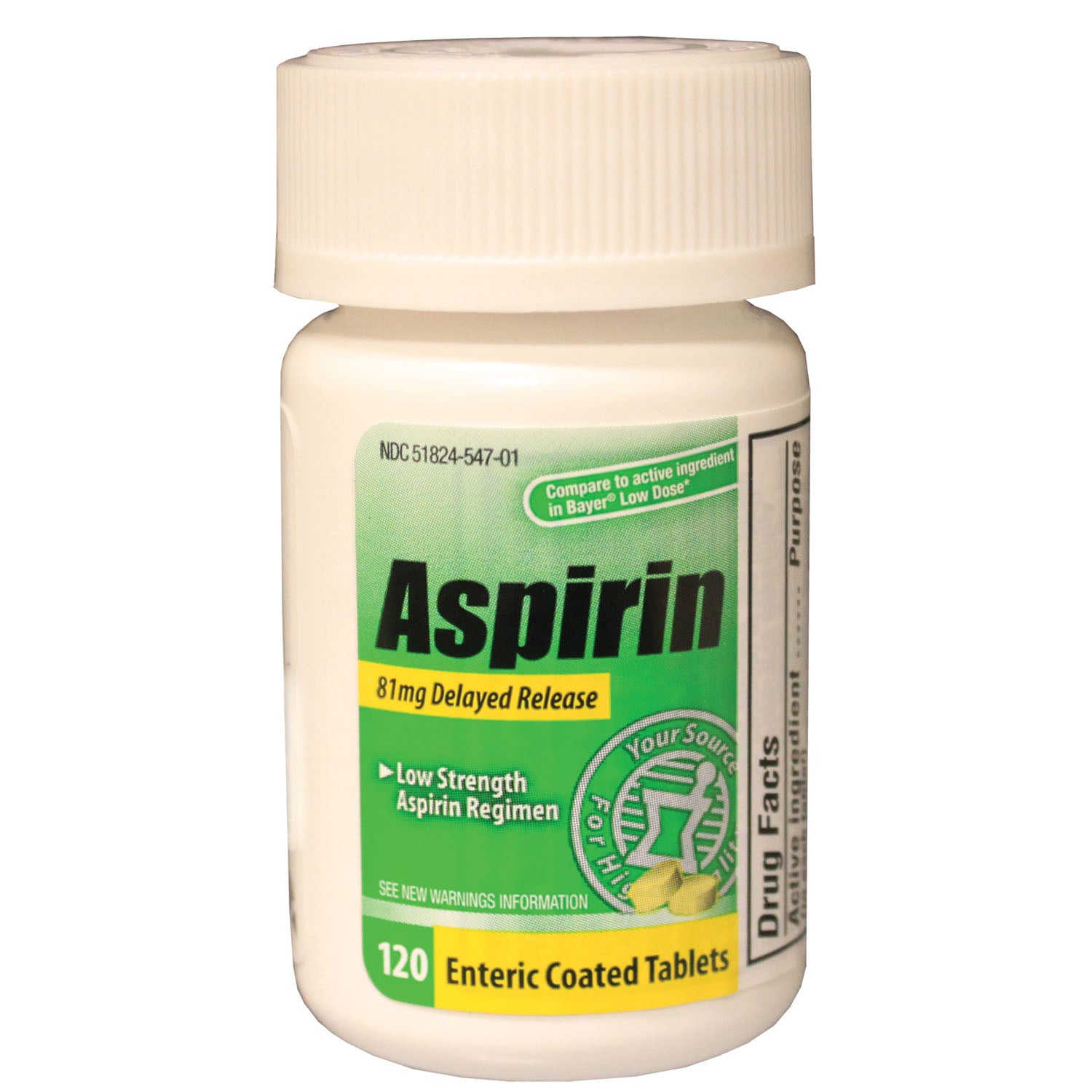 ASP81120 - New World Imports - Aspirin, Adult, Low Dose 81mg, Enteric Coated Tablets, 120/btl, 24 btl/cs, Compare to the Active Ingredient in Bayer® Low Dose (Not Available for sale into Canada)    , cs
