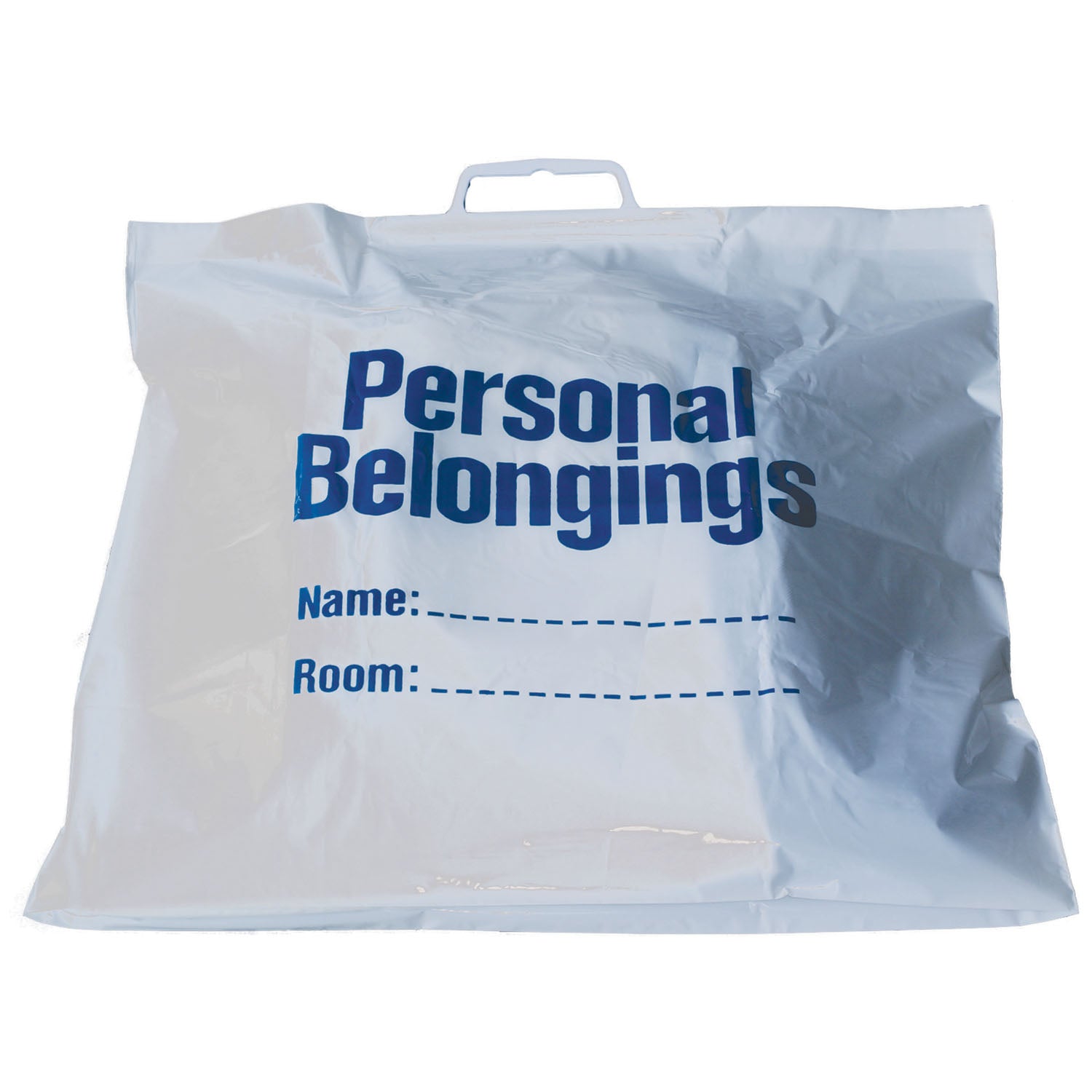 BELB - New World Imports - Belongings Bag with Handle, 18½" x 20", White Bag with Blue Imprint, 250/cs    , cs