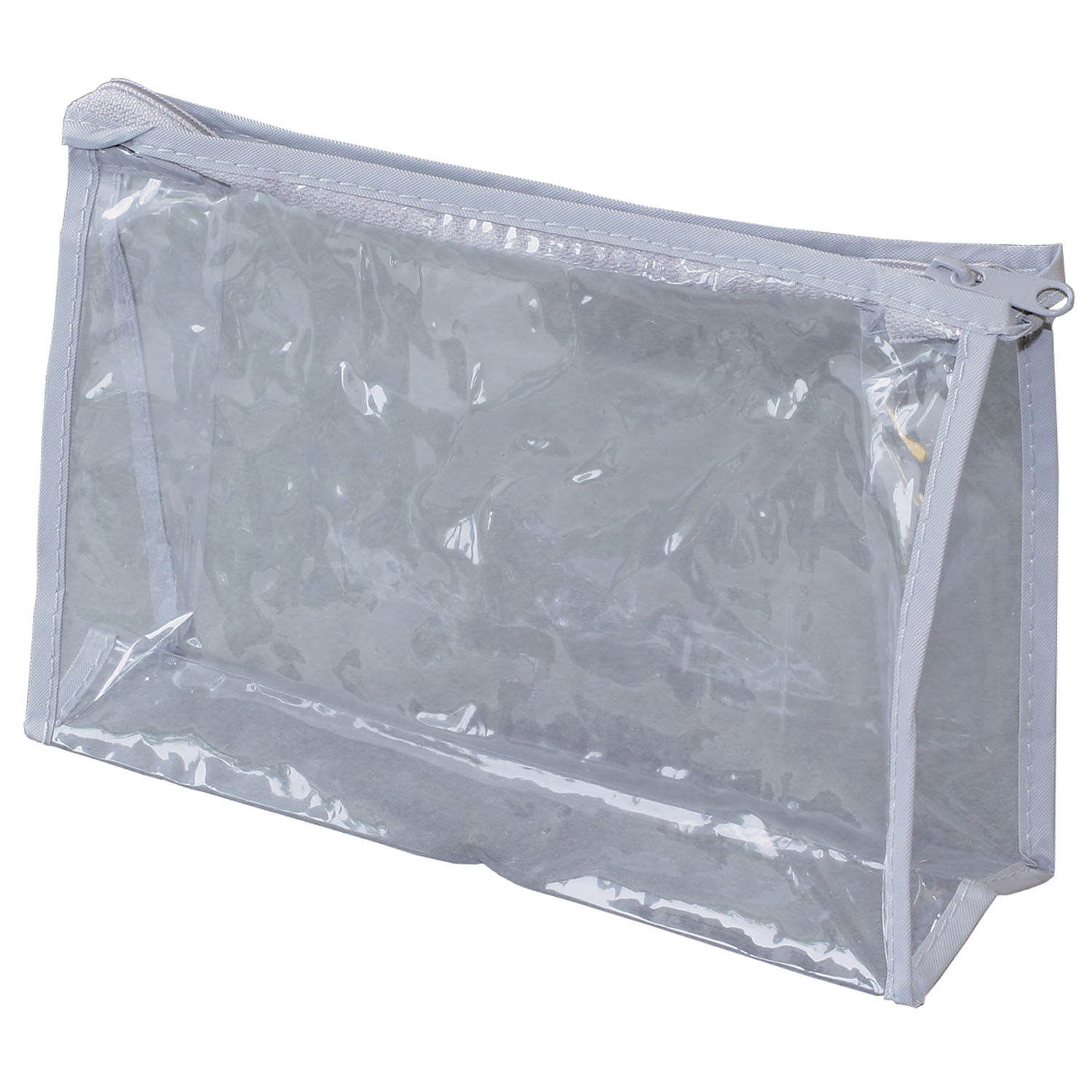 CVP500 - New World Imports - Vinyl Pouch, Clear See-Through with Grey Traim, Zipper Closure, 8" x 5" x 2.375", Gusset, 500/cs    , cs
