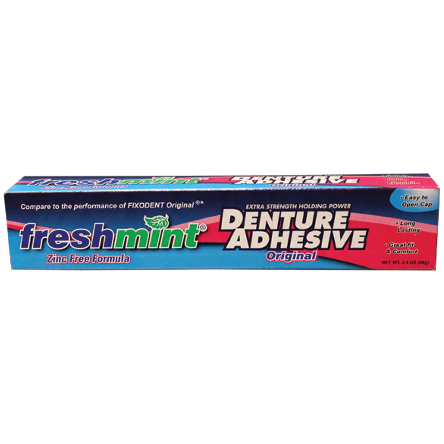DA24 - New World Imports - Denture Adhesive, Freshmint, 2.4 oz, Zinc-Free Formulation, Compared to the Performance of Fixodent Original®, 12/bx    , bx