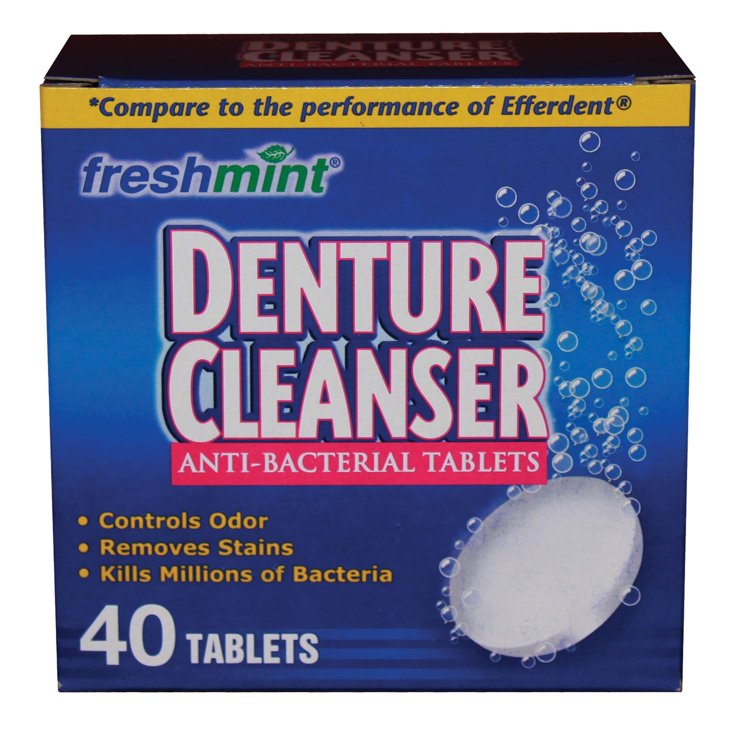 DENT40 - New World Imports - Denture Cleanser Tablets, Blue, Compared to the Performance of Efferdent®, 40/bx, 24 bx/cs (75 cs/plt) (Made in USA)    , cs