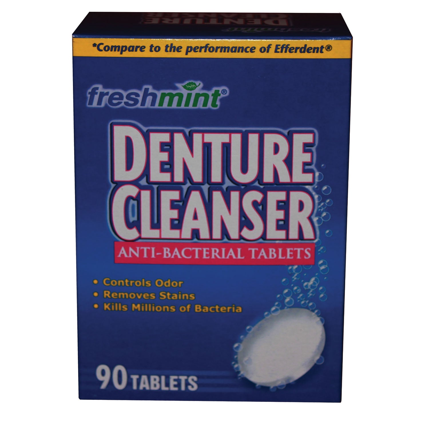 DENT90 - New World Imports - Denture Cleanser Tablets, Blue, Compared to the Performance of Efferdent®, 90/bx, 24 bx/cs (60 cs/plt) (Made in USA)    , cs