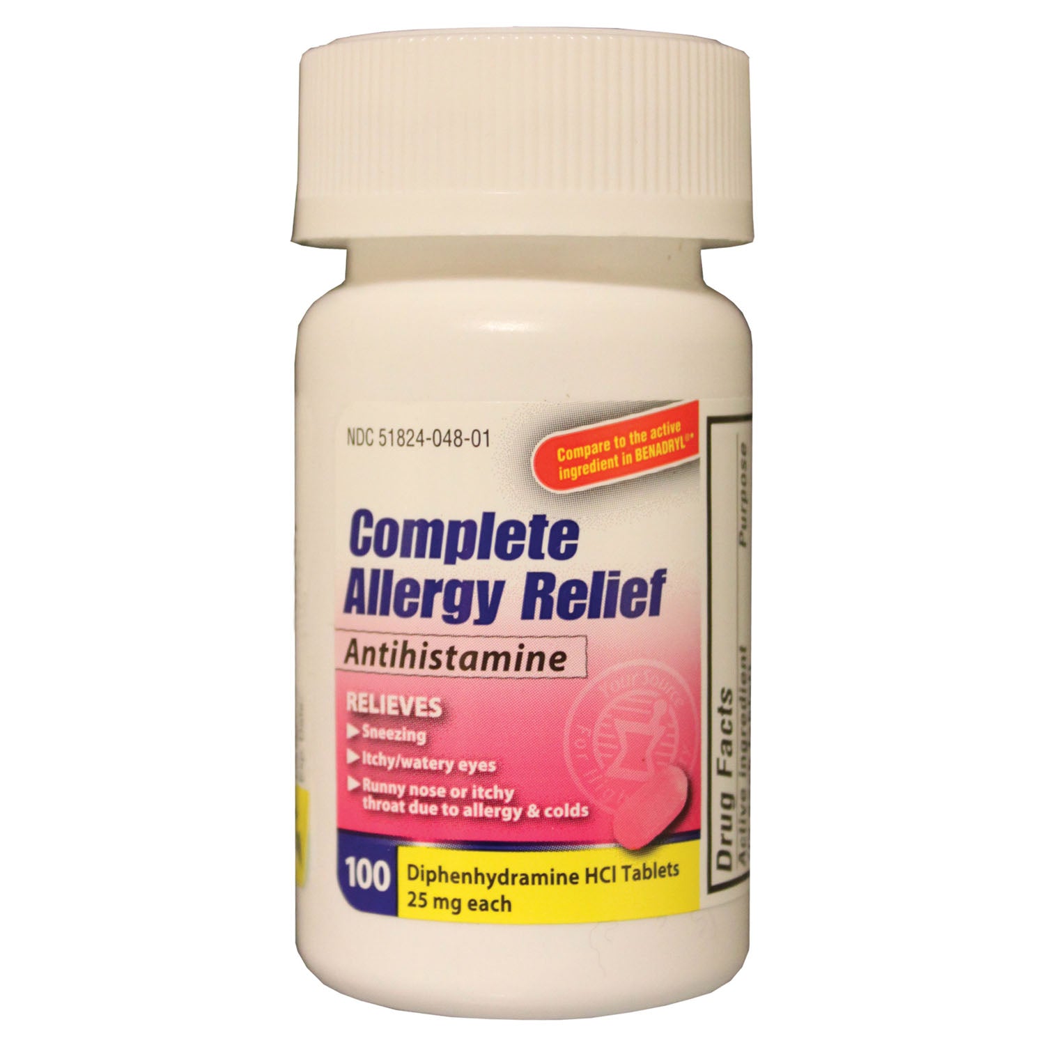 DHC25 - New World Imports - Diphenhydramine, 25mg, 100/btl, 24 btl/cs, Compare to Benadryl® (Not Available for sale into Canada)     , cs