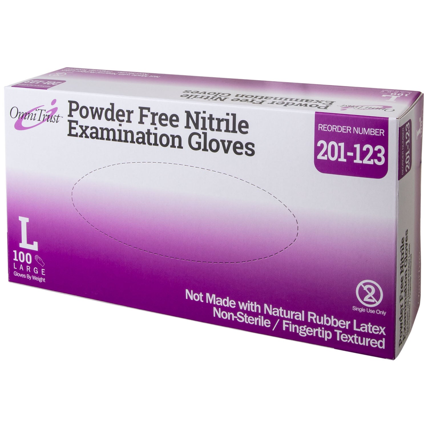 201-123 - Omni International Corp. - Exam Glove, Nitrile, Large, Textured Fingers, Blue, Powder Free (PF), 100/bx, 10 bx/cs (80 cs/plt) (See additional pricing for drop ship orders less than 1,000 cs)    , cs