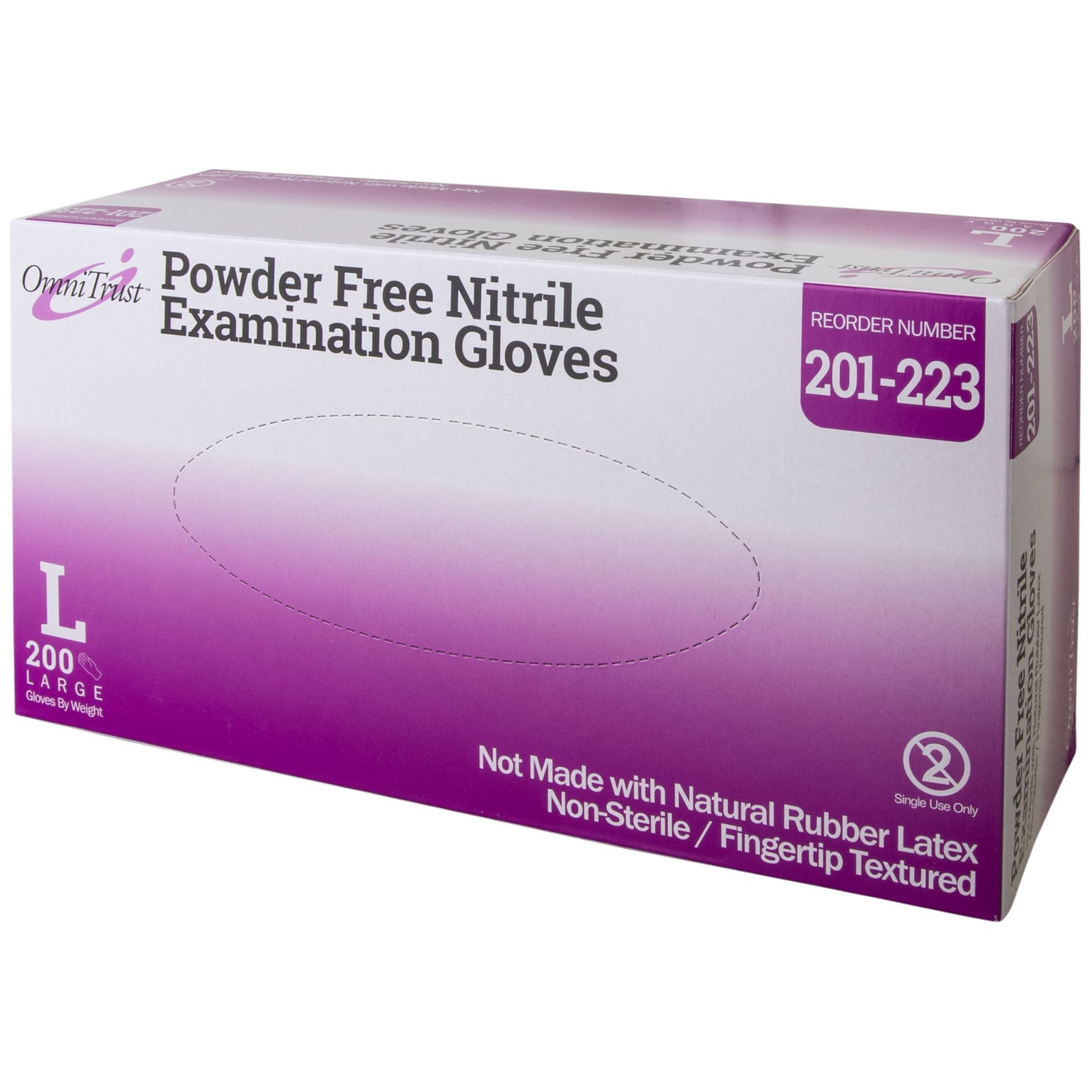 201-223 - Omni International Corp. - Exam Glove, Nitrile, Large, Textured Fingers, Blue, Powder Free (PF), 200/bx, 10 bx/cs (50 cs/plt) (See additional pricing for drop ship orders less than 1,000 cs)    , cs