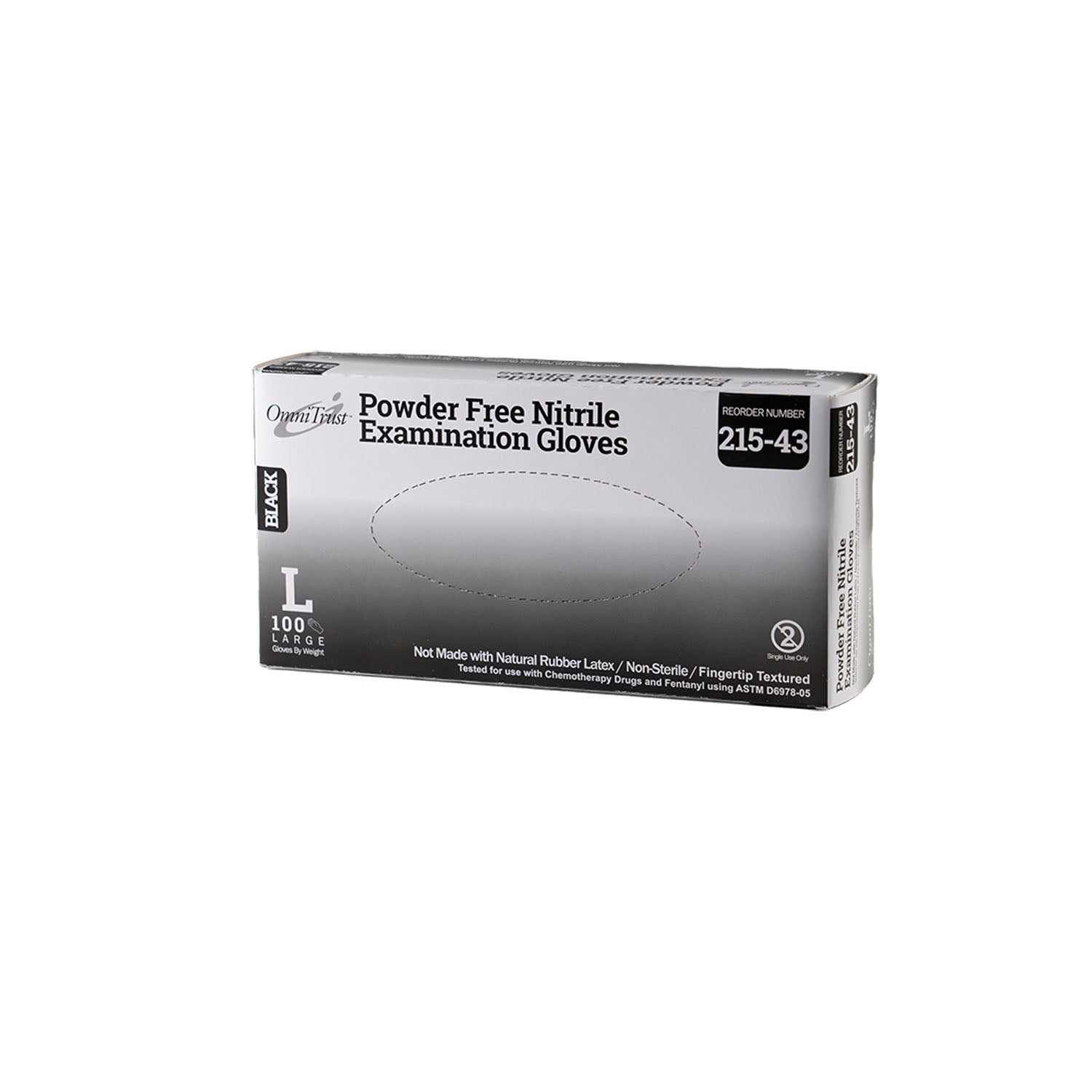 215-43 - Omni International Corp. - Exam Glove, Nitrile, 5.0g, Large, Power Free (PF), Black, 100/bx, 10bx/cs (See additional pricing for drop ship orders less than 1,000 cs)    , cs