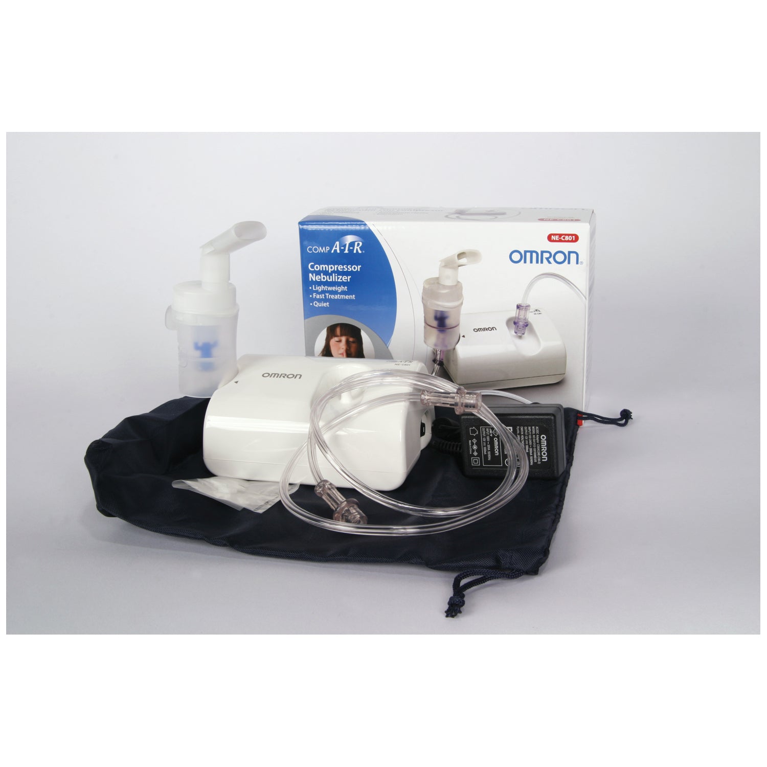 NE-C801 - Omron Healthcare, Inc. - Virtual Valve Technology (VVT) Nebulizer Kit, Mouthpiece, Tubing, AC Adapter, Carry Bag & Filters (US Only)    , ea