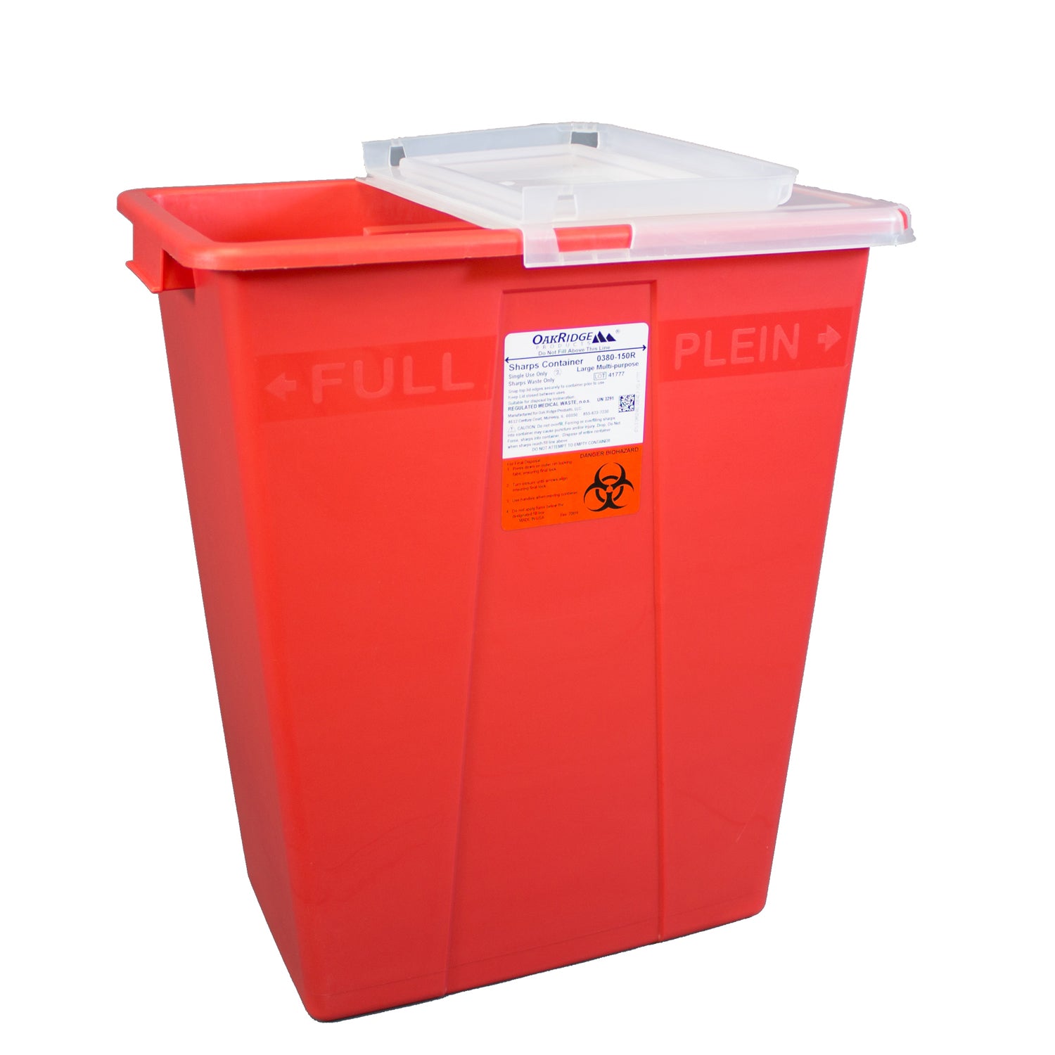 0380-150R - Oak Ridge Products - Sharps Container, 8 Gallon, Red Base/ Translucent Rotary Lid, 10/cs    , cs