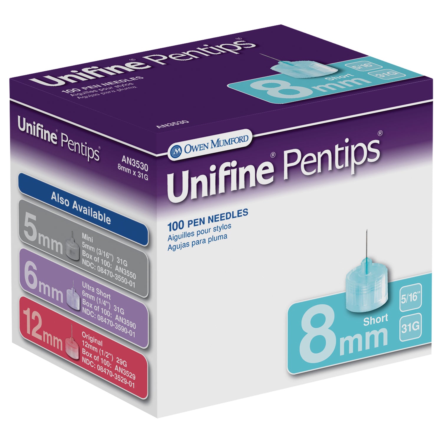 AN3530 - Owen Mumford - Short Pen Needle, 8mm, 31G, 100/bx (US & Canada Only)    , bx
