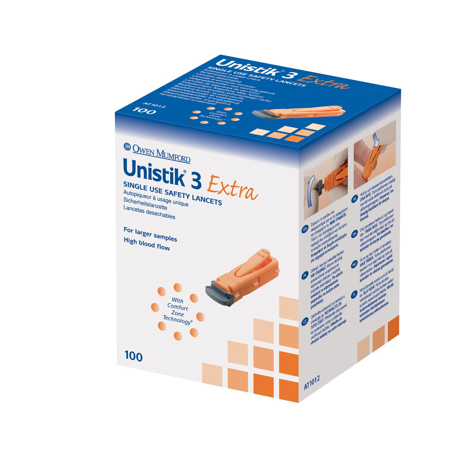 AT1012 - Owen Mumford - Lancet, Extra, 21G, 2.0mm Penetration Depth, Orange, 100/bx (US & Canada Only)    , bx