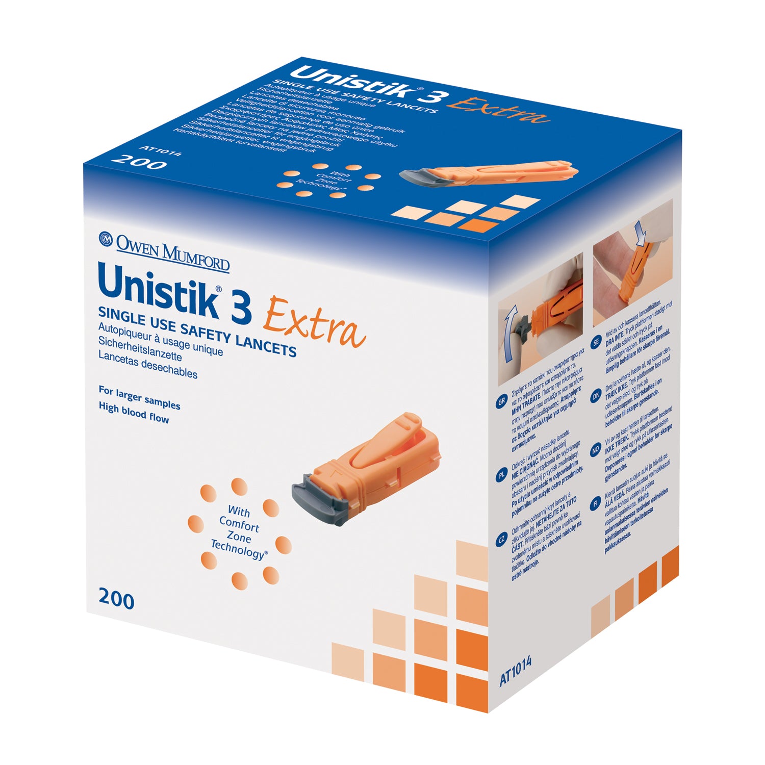 AT1014 - Owen Mumford - Lancet, Extra, 21G, 2.0mm Penetration Depth, Orange, 200/bx (US & Canada Only)    , bx