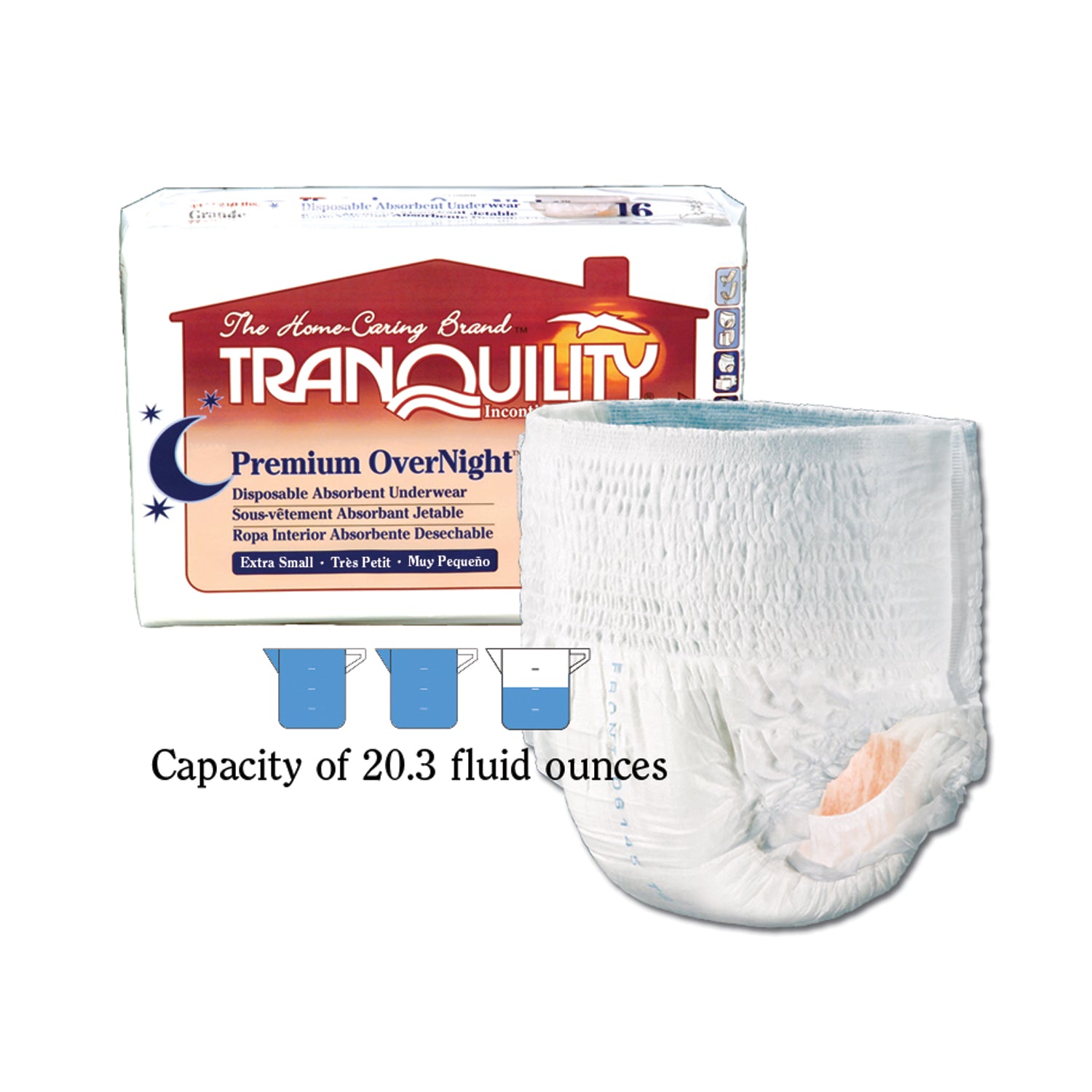 2113 - Principle Business Enterprises - Underwear, X-Small Overnight DAU, 17"-28", 65-85 lbs, Capacity 20.3 fl oz, 22/pk, 4 pk/cs (27 cs/plt) (US Only)    , cs