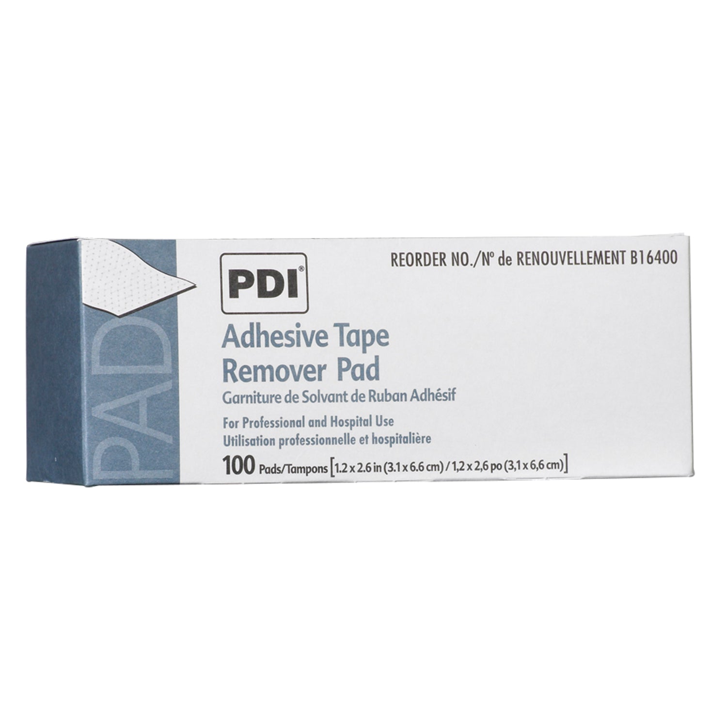 B16400 - PDI - 專業一次性用品，國際 - 膠帶去除墊，1.25 英寸 x 2.625 英寸，100 片/盒，10 盒/箱（120 箱/托盤）（僅限美國）（產品不得在 Amazon.com 或任何其他第三方網站上銷售），箱