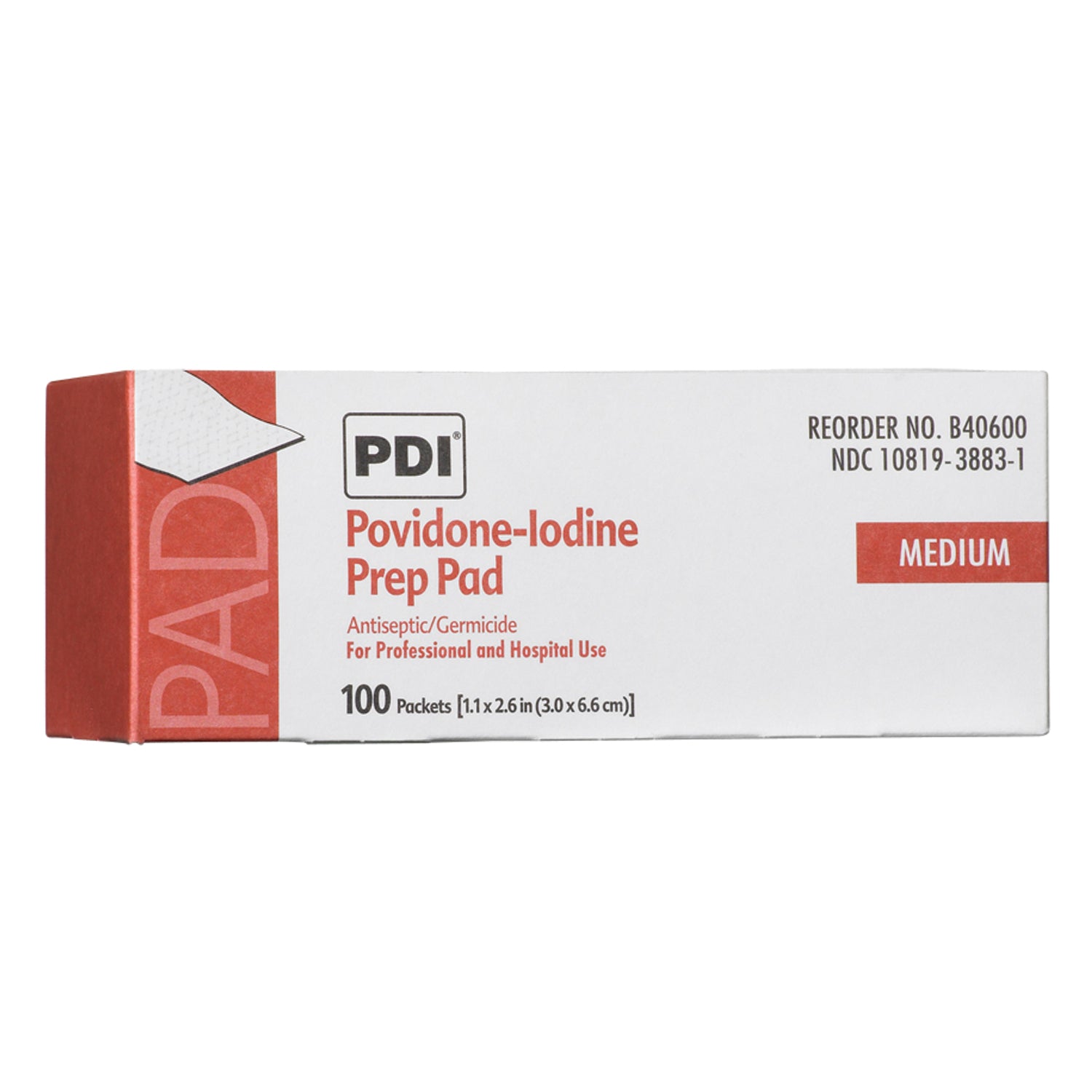 B40600 - PDI - 專業一次性用品，國際 - PVP 碘伏消毒棉片，中號，1.1875 英寸 x 2.625 英寸，100 片/盒，10 盒/箱（192 箱/托盤）（僅限美國）（產品不得在 Amazon.com 或任何其他第三方網站上銷售），