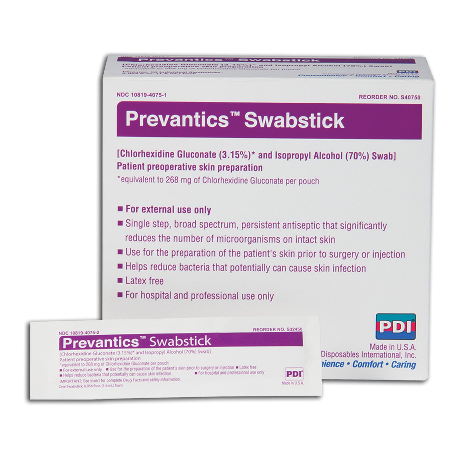 S40750 - PDI - Professional Disposables, Intl. - Swabstick, 1.75" x 6.5", 50/bx, 10 bx/cs (45 cs/plt) (US Only) (Products cannot be sold on Amazon.com or any other 3rd party site)    , cs