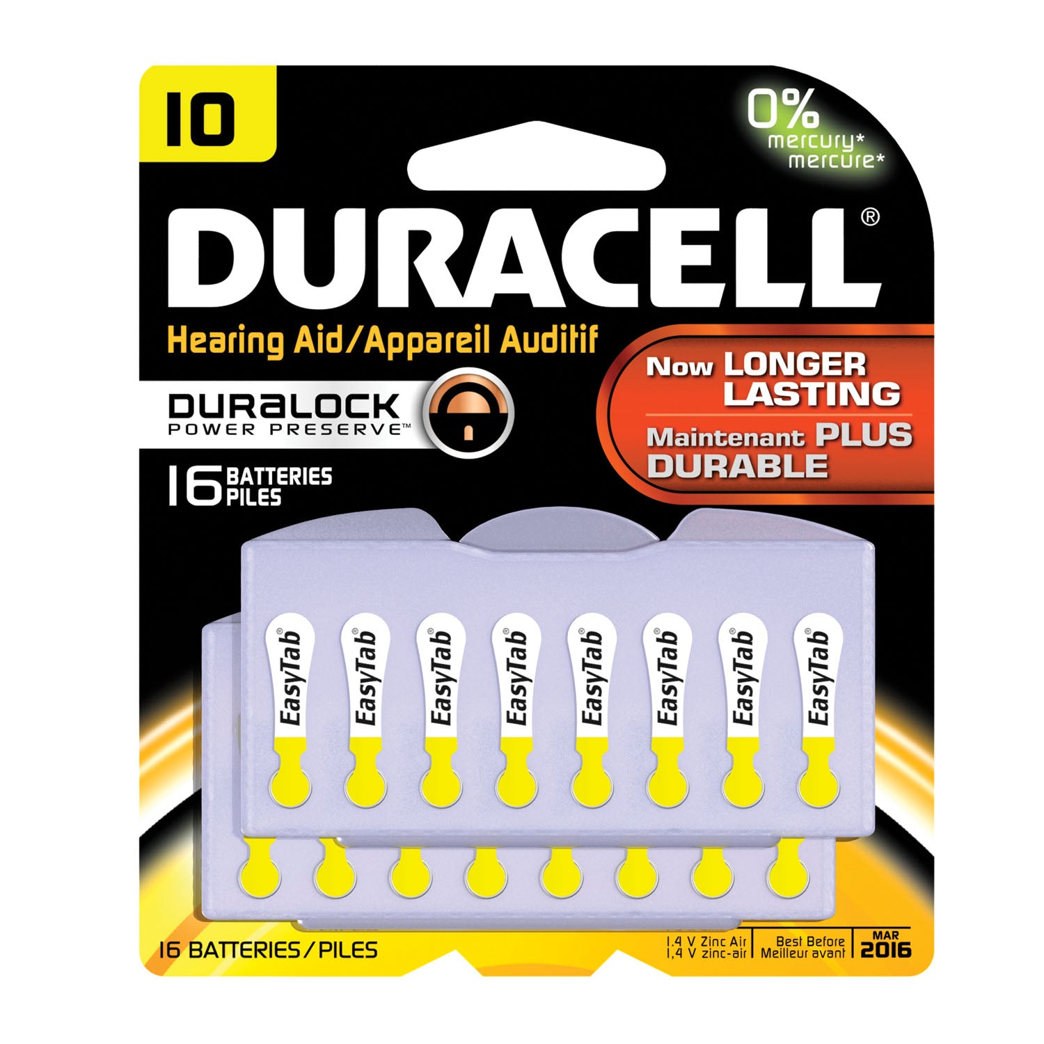 DA10B16 - Duracell - Batería, Zinc-aire, Tamaño 10, Paquete de 16, Paquete de 6, Caja de 6 (UPC# 66119) (Los productos no son para mercados domésticos privados; los productos no se pueden vender en Amazon.com ni en ningún otro sitio de terceros), cs