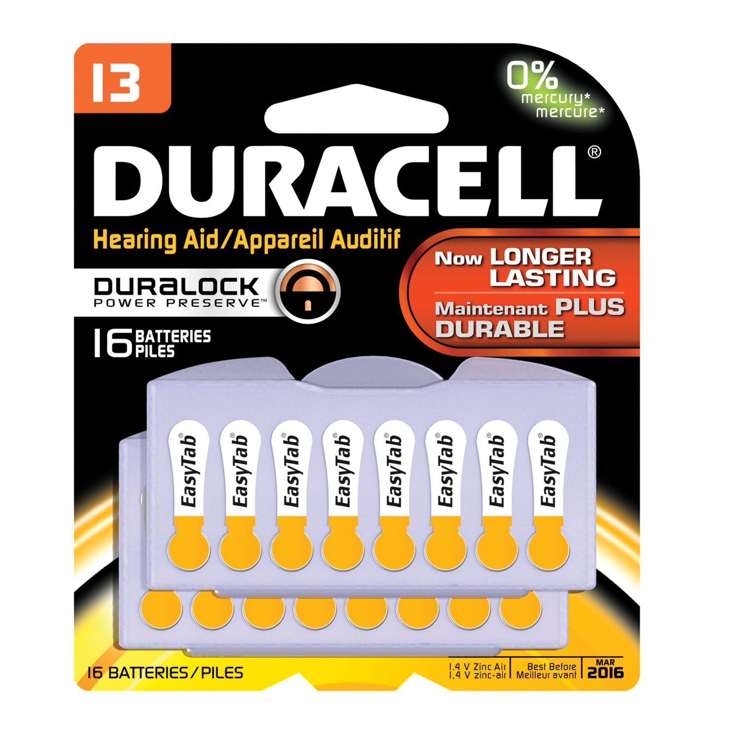 DA13B16 - Duracell - Batería, Zinc-aire, Tamaño 13, Paquete de 16, Paquete de 6, Caja de 6 (UPC# 66122) (Los productos no son para mercados domésticos privados; los productos no se pueden vender en Amazon.com ni en ningún otro sitio de terceros), cs