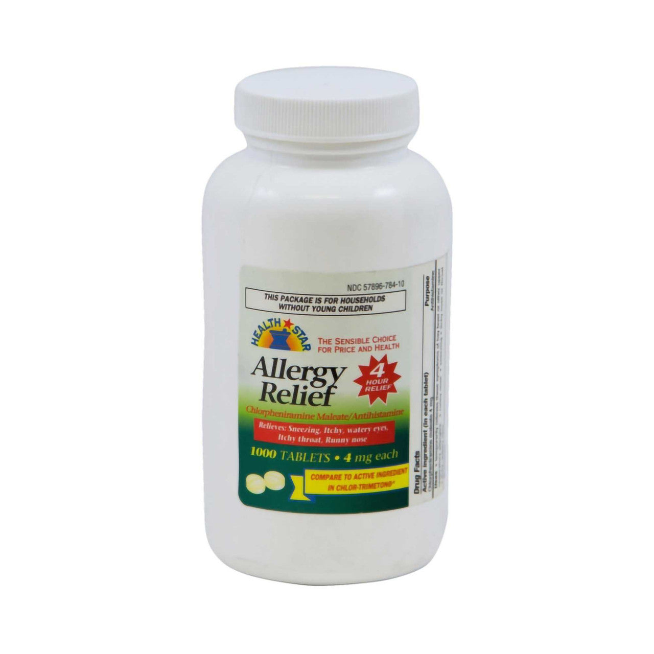 558678 - Health Star - Health*Star Allergy Relief, Chlorpheniramine Maleate 4 mg Strength, 1,000 Tablets per Bottle, Bottle of 1, (BT)