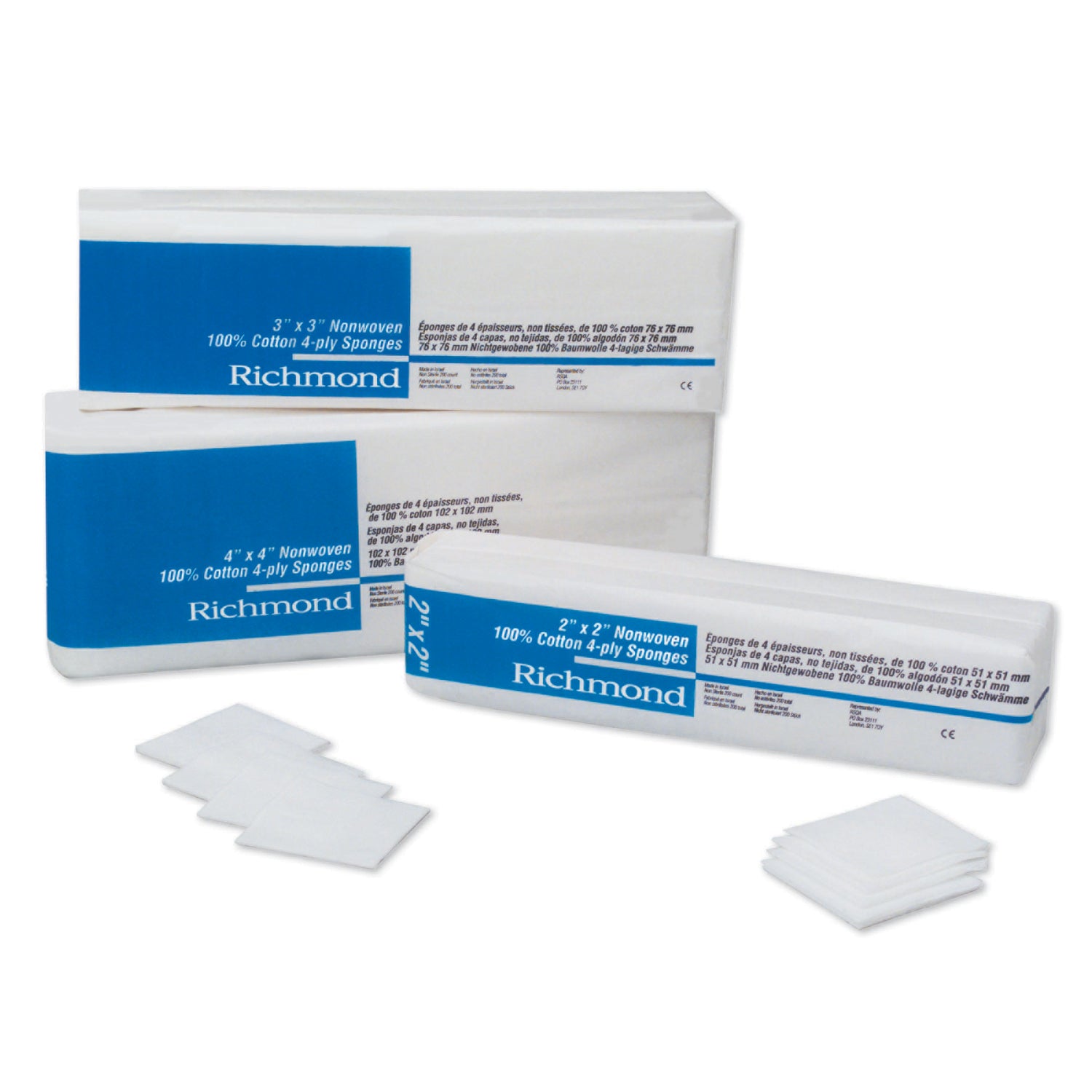 300631 - Richmond Dental - 無紡棉海綿，2 英寸 x 2 英寸，4 層，非無菌，200 個/卷，25 卷/箱，箱裝